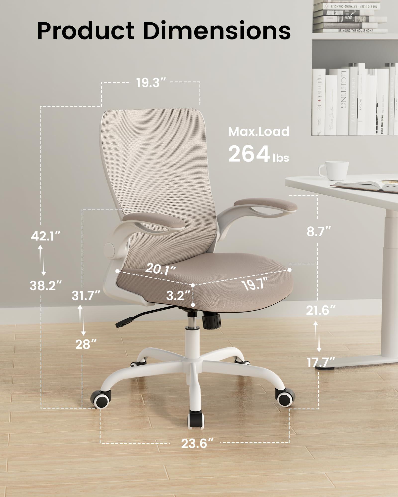 MUXX.STIL Office Chair, Ergonomic Desk Chair with Adjustable Lumbar Support and Flip up Armrest, Breathable Mesh Computer Chair for Home Office, Khaki - Image 2