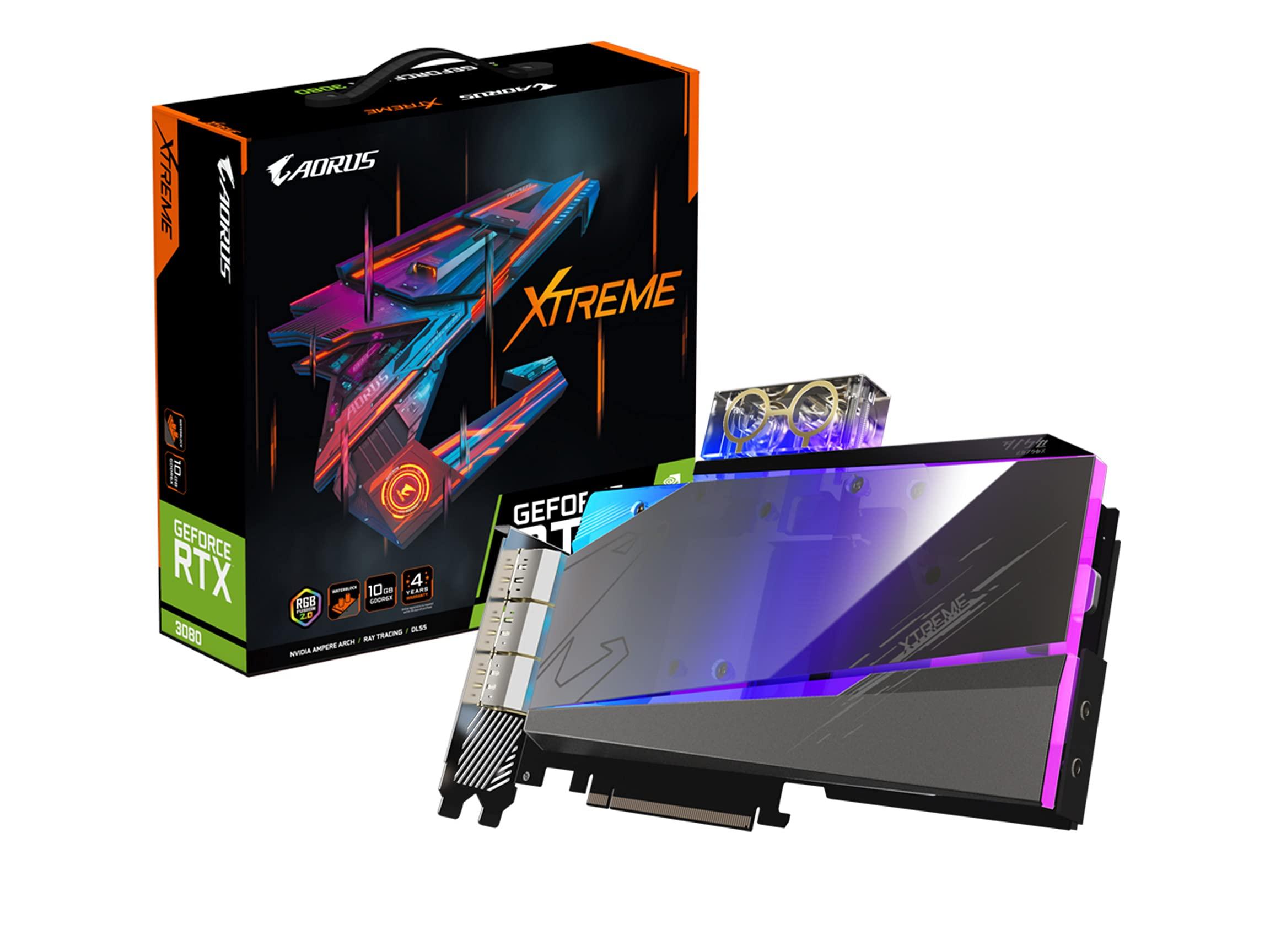 GIGABYTE AORUS GeForce RTX 3080 Xtreme WATERFORCE WB 10G (REV 2.0) Graphics Card, Water Block Cooling System, LHR, 10GB 320-bit GDDR6X, GV-N3080AORUSX WB-10GD REV2.0 Video Card