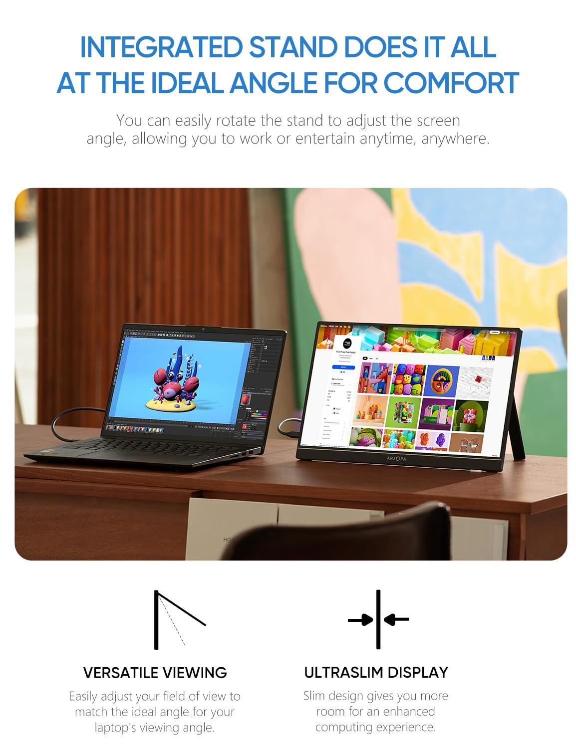 ARZOPA 16.1'' 144Hz Portable Gaming Monitor, 106% sRGB 1080P FHD Kickstand Portable Monitor with HDR, Ultra Slim, Eye Care, External Second Screen for Laptop, PC, PS5, Mac, Xbox-Z1FC - Image 8