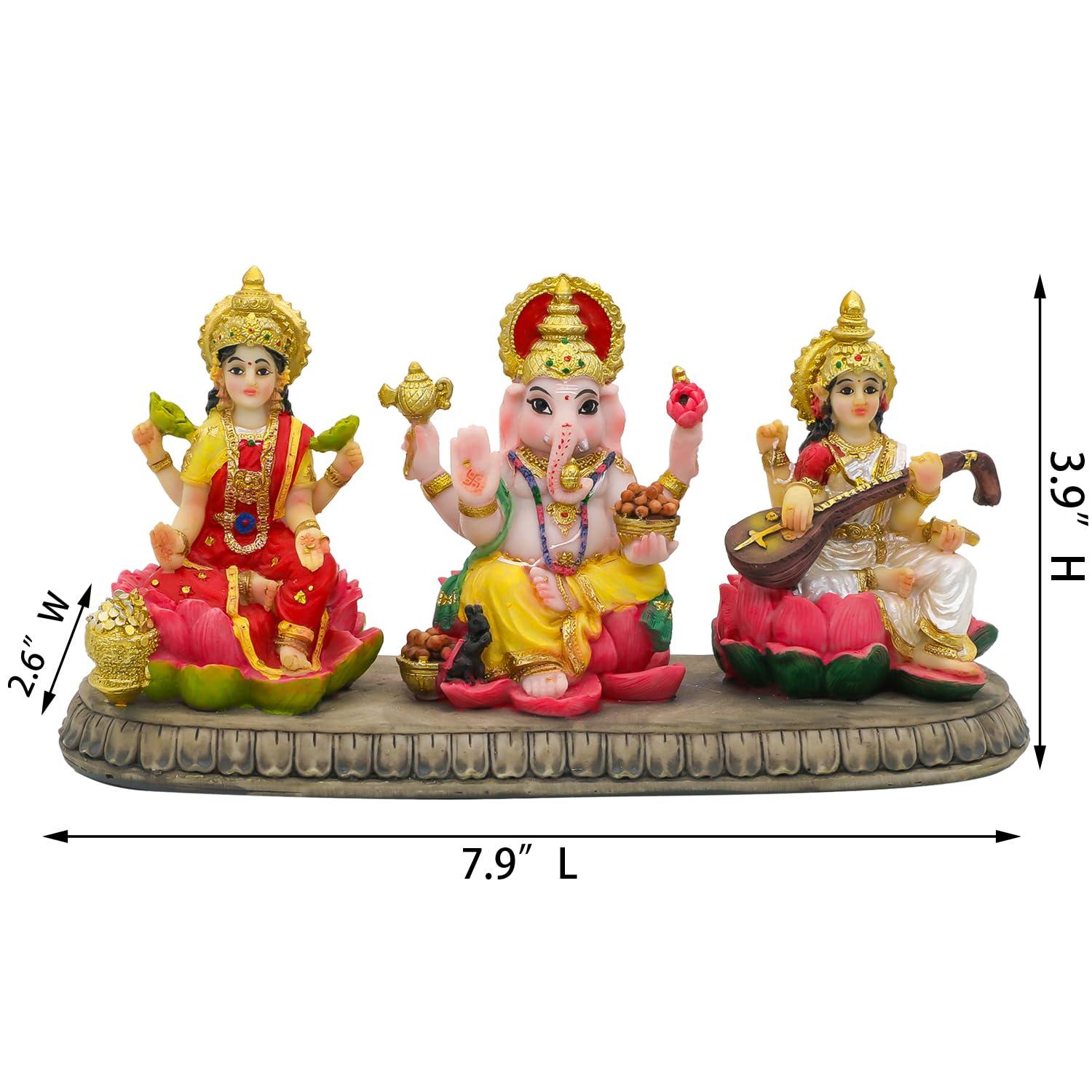 BangBangDa Hindu Ganesh Lakshmi Saraswati Statue - 3.9”H Indian God Lakshmi Ganesha Saraswati Idol Figurine Hindu Diwali Gifts Diwali Decoration Home Office Mandir Temple Pooja Item - Image 3