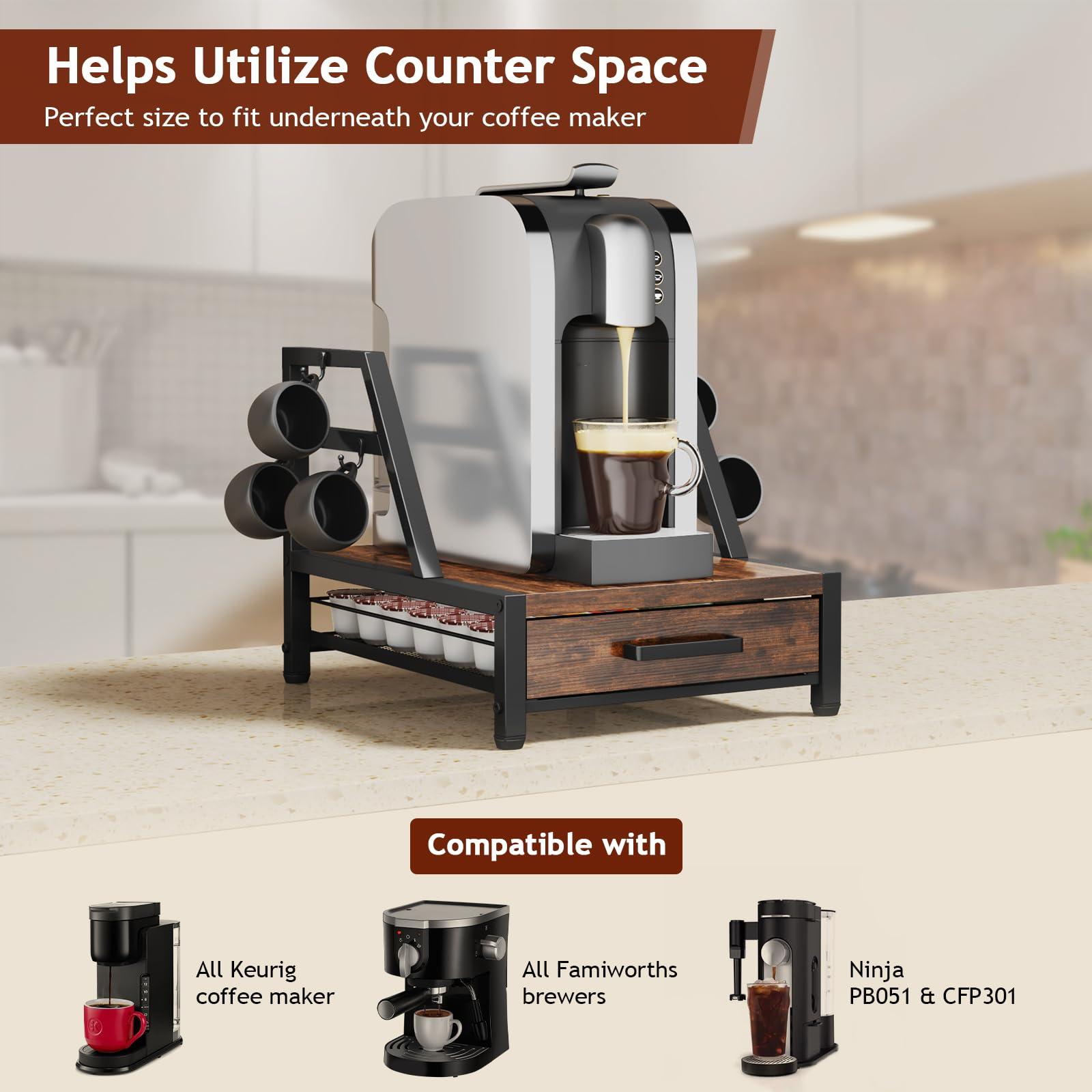 Homsorout K Cup Holder Drawer - Coffee Pod Organizer for Counter, Sturdy k cups Storage Drawer with Mug Rack, Coffee Maker Stand, 35 Capacity Pods, Home Kitchen Counter Organizer, Rustic Brown - Image 7