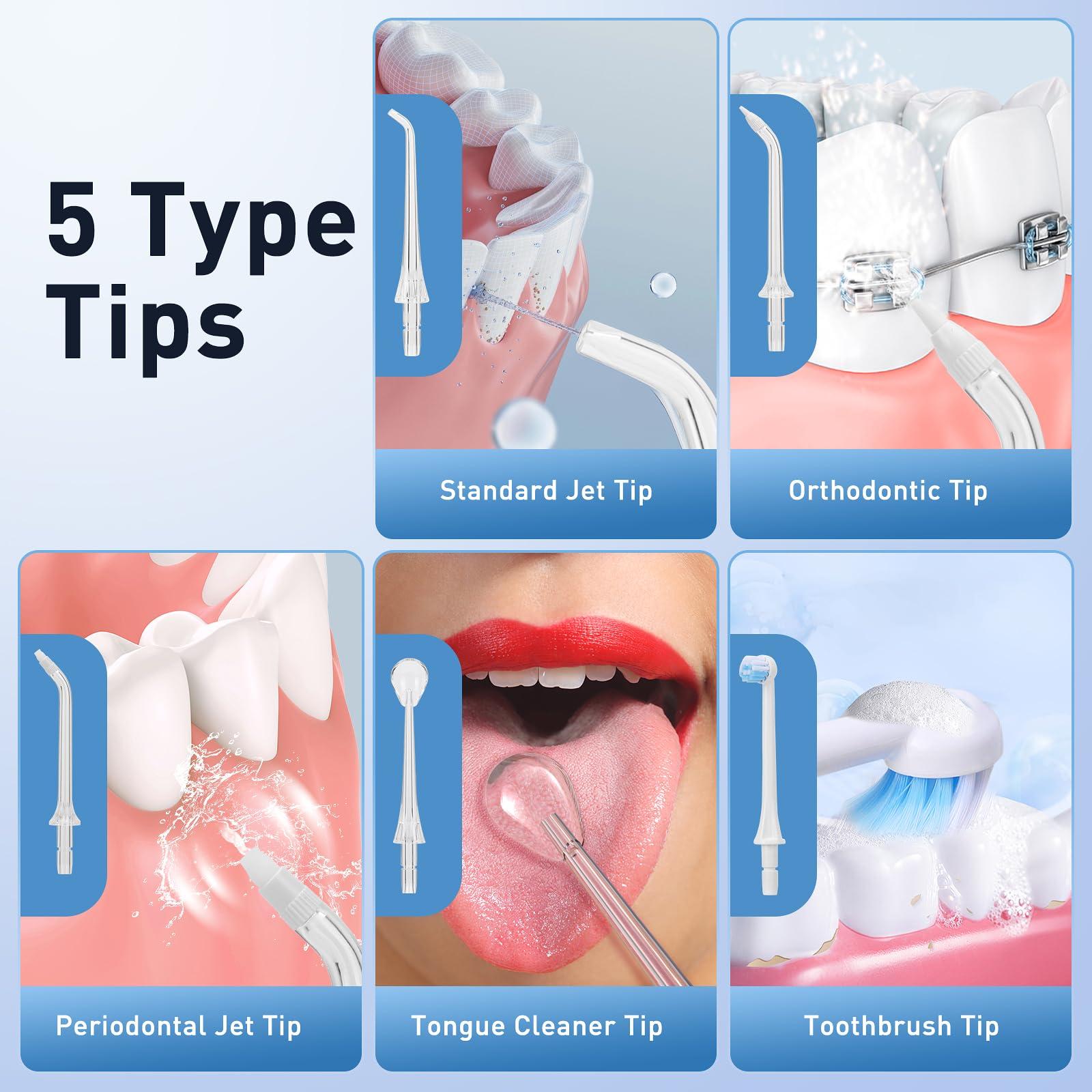 Water Dental Flosser Teeth Pick - 4 Modes Cordless Oral Irrigator - 300ML Portable and Rechargeable IPX7 Waterproof - Water Dental Piks for Cleaning for Home Travel - Oral Dental Care Fsa Hsa - Image 6