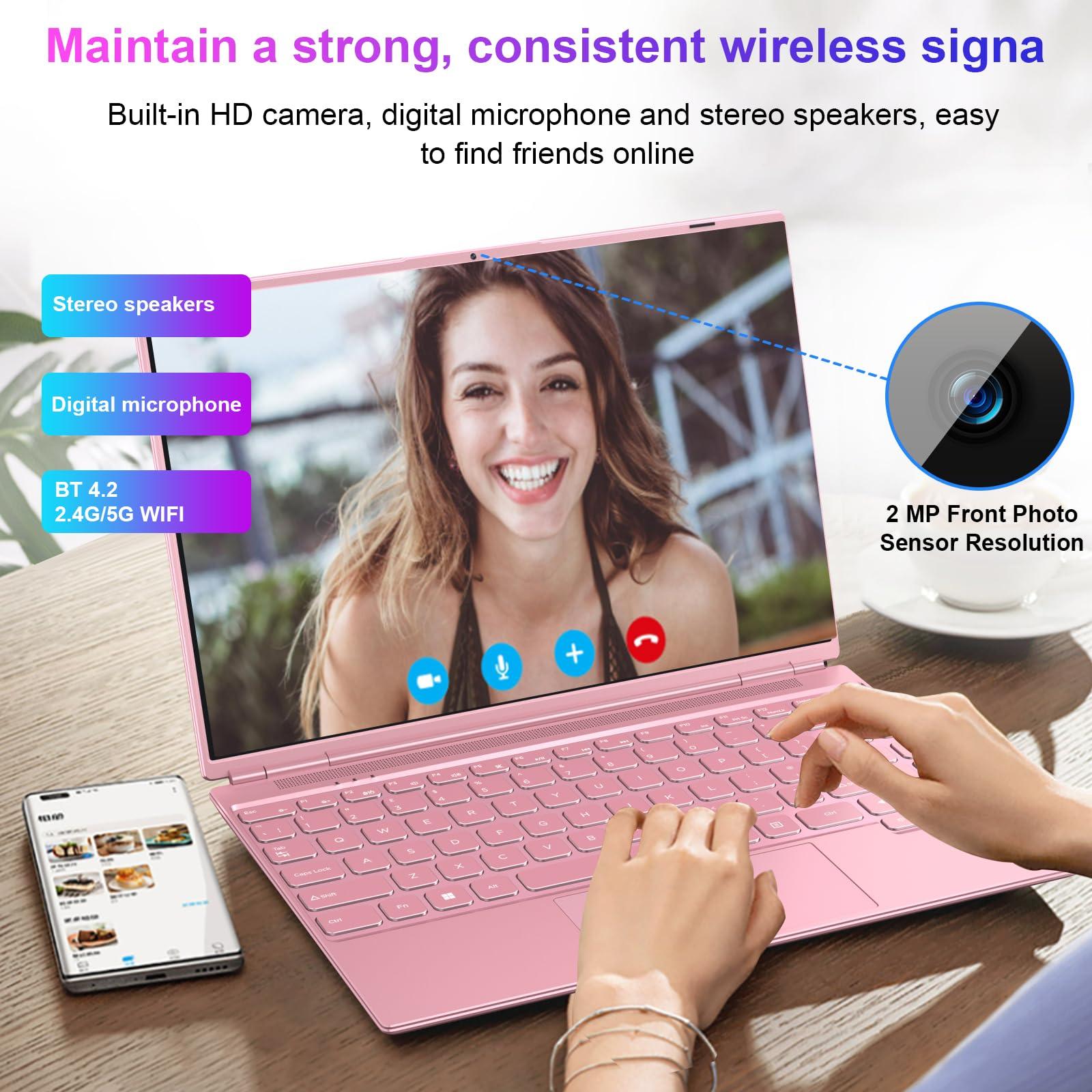 NOTODD Laptop 14" 8GB+256GB SSD Celeron N5095 Up to 2.9 GHz Win 11 Laptop Support 512GB TF 1TB SSD Expand Notebook Support 5G WiFi丨BT 4.2丨Cooling Fan丨1920*1200丨Mouse and Keyboard Protector-Pink - Image 5