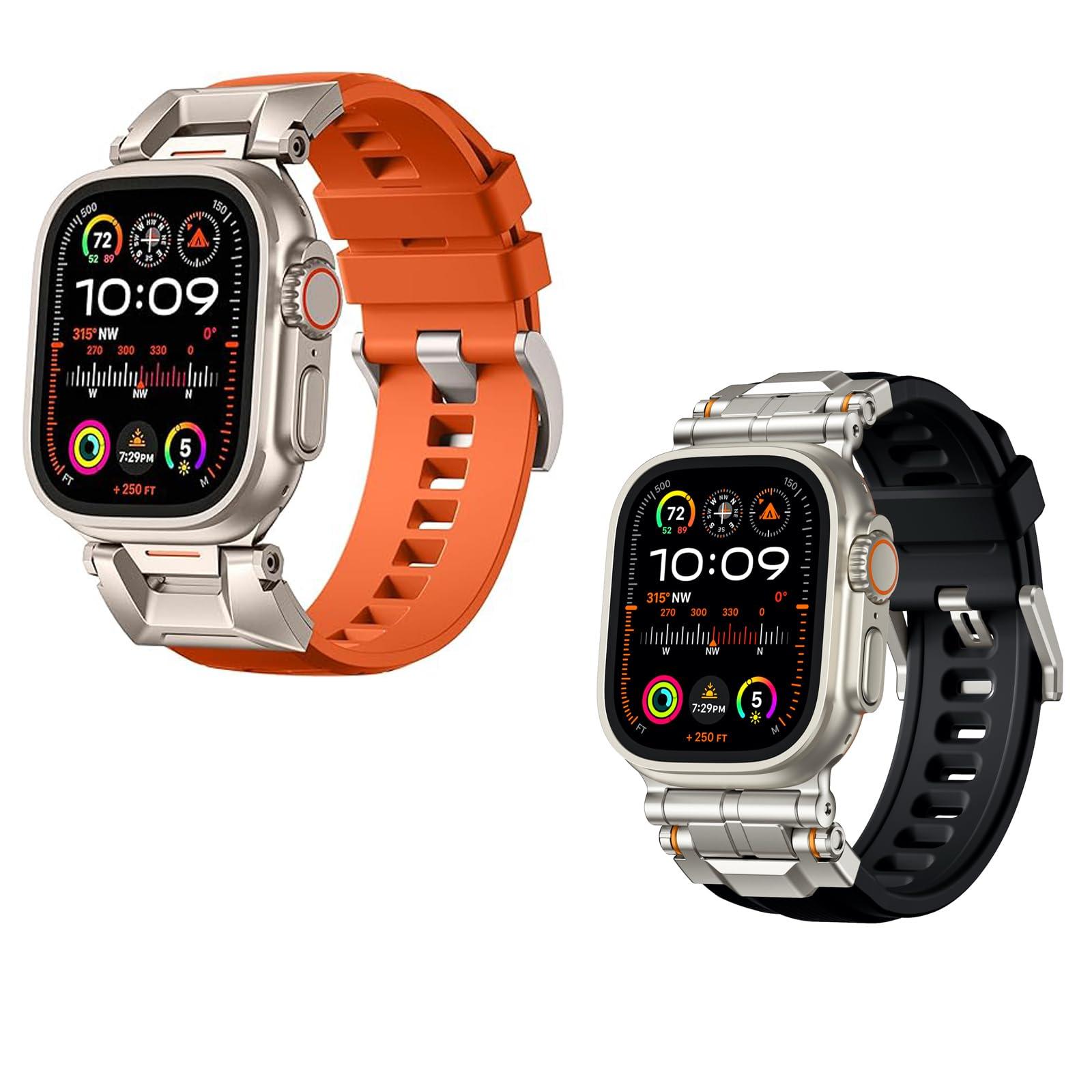 Bandletic R-Steel FKM Band + Sport Rugged Band Compatible with Apple Watch Ultra 2/Ultra Band 49mm - Waterproof Strap for for iWatch Series SE2/SE/10/9/8/7/6/5 46mm 45mm 44mm 42mm (Series 3/2/1)