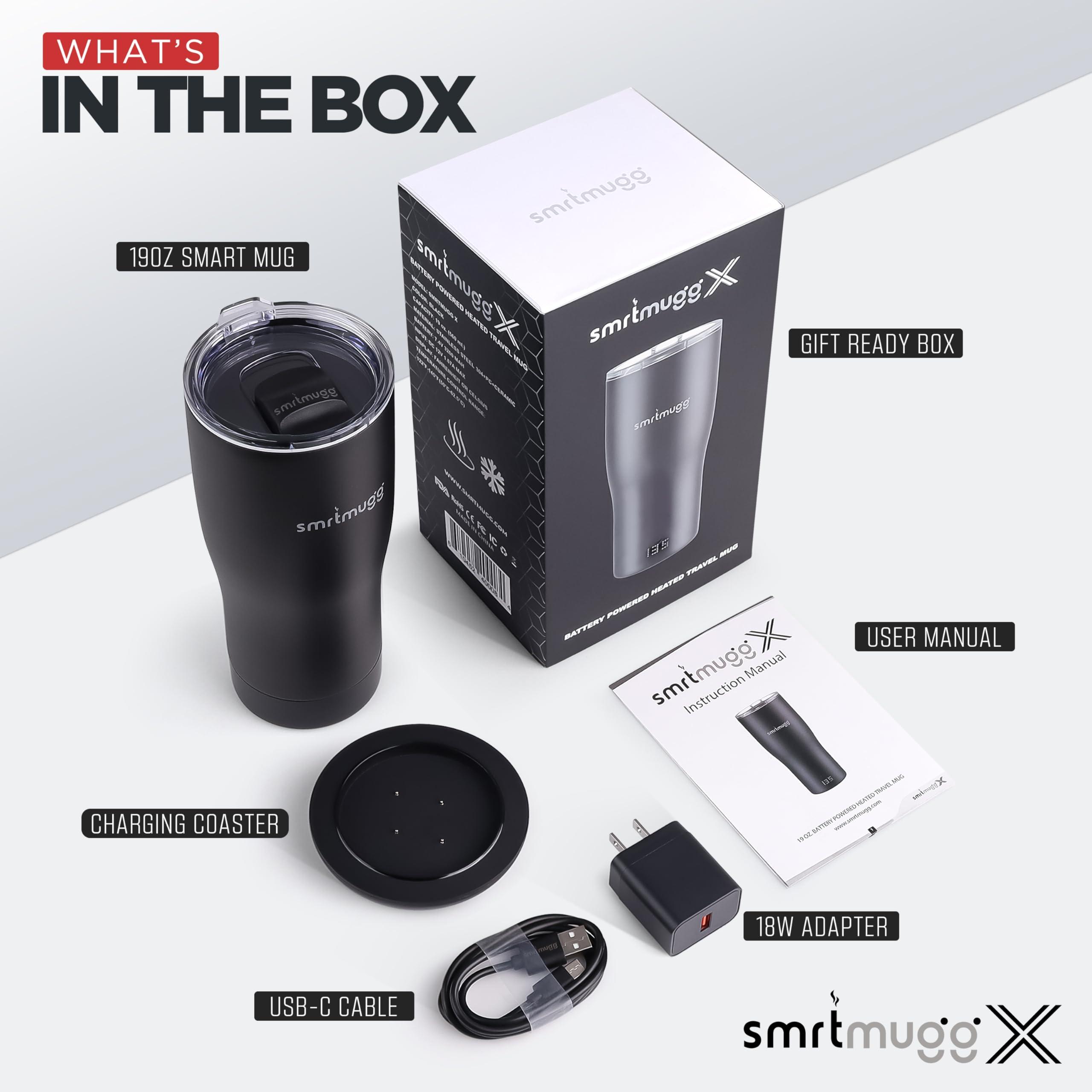 SMRTMUGG X Heated Coffee Mug 19 oz., 8 Hour Battery Life, Self-Heating, Adjustable Temp Controlled, LCD Screen, One Button Temperature Adjustment, Includes Cover with Magnetic Slider (Black) (Black) - Image 2
