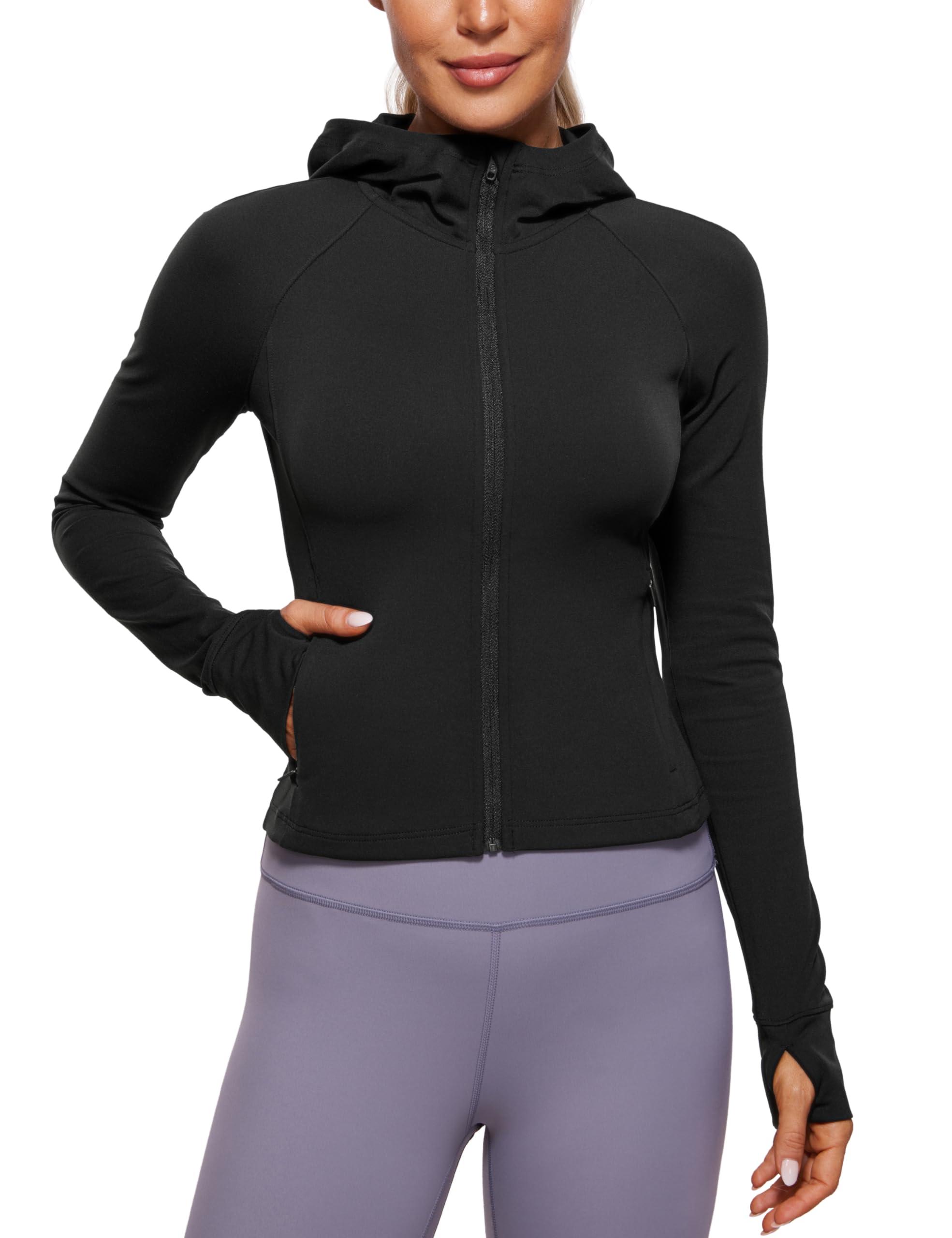 CRZ YOGA Womens Butterluxe Full Zip Workout Hoodie Jackets Slim Fit Hooded Athletic Yoga Lightweight Jacket with Thumb Holes