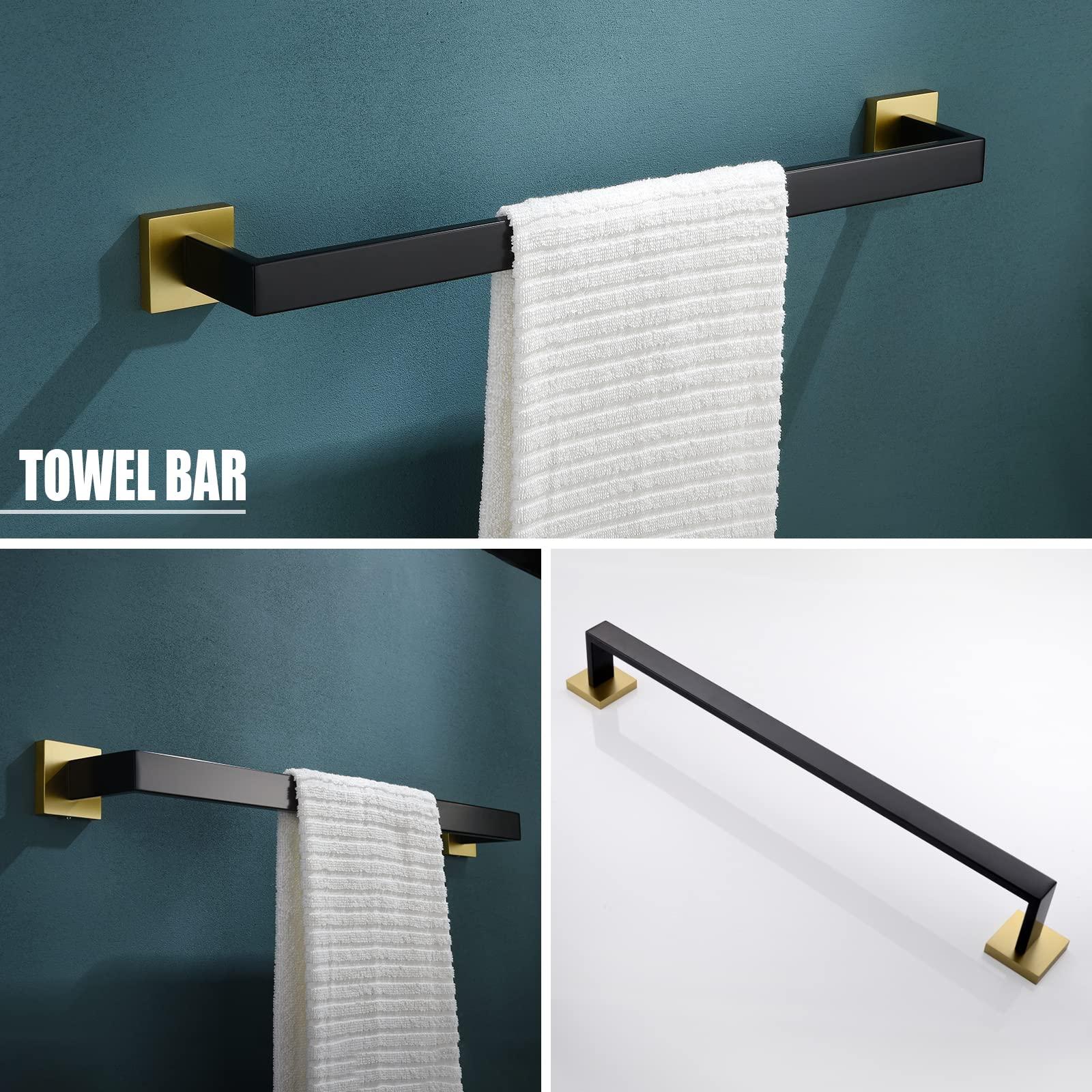 YACVCL 5 Pieces Bathroom Hardware Set, Black and Gold Towel Bar Set, 23.6 inch Towel Bar Hand Towel Holder Wall Mounted Stainless Steel - Image 4
