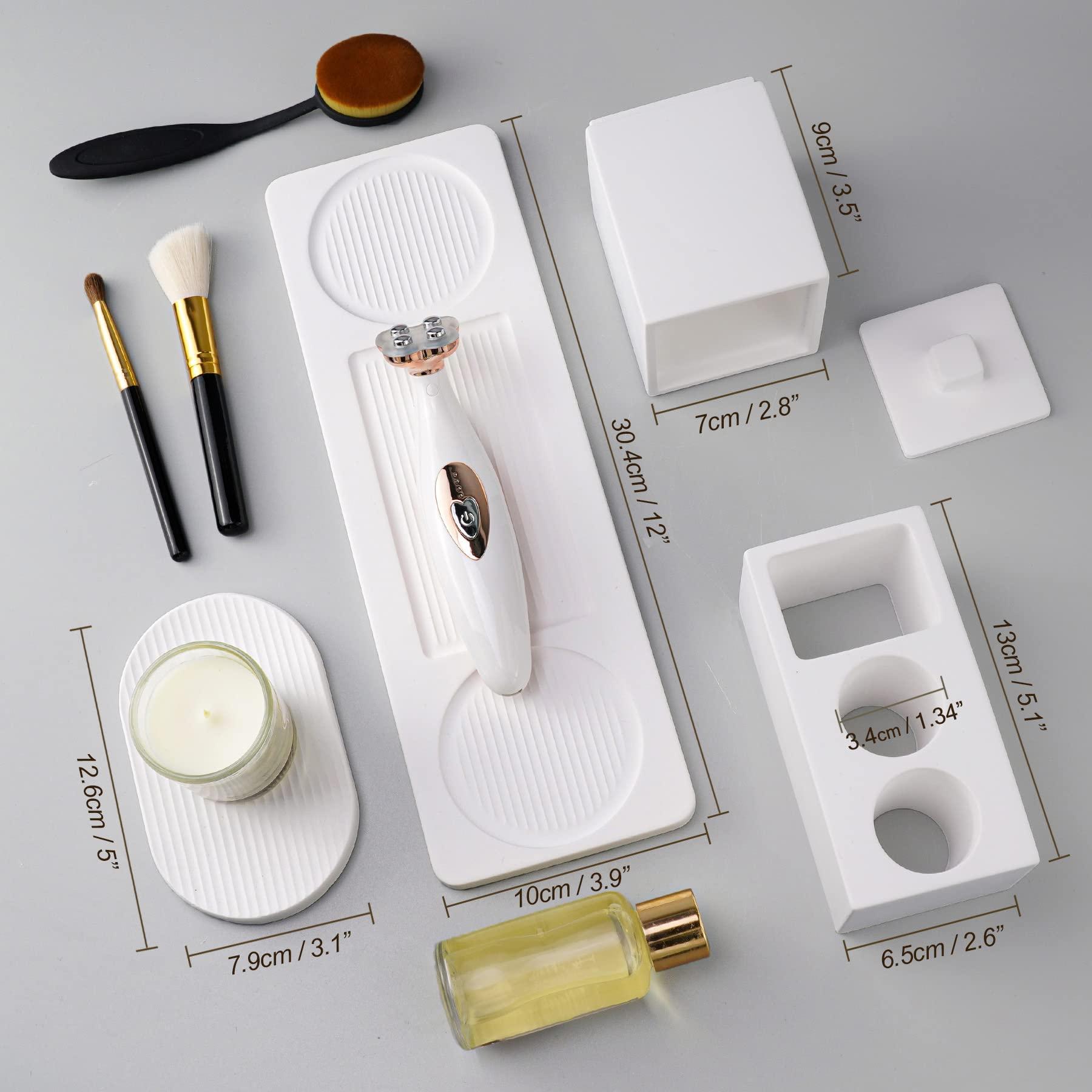 AUSAULAC Ceramic Toothbrush Holders for Bathrooms, White Bathroom Accessories Diatomite, Electric Toothbrush Holder Countertop with Toothbrush Holders, Soap Dish Set - Image 2