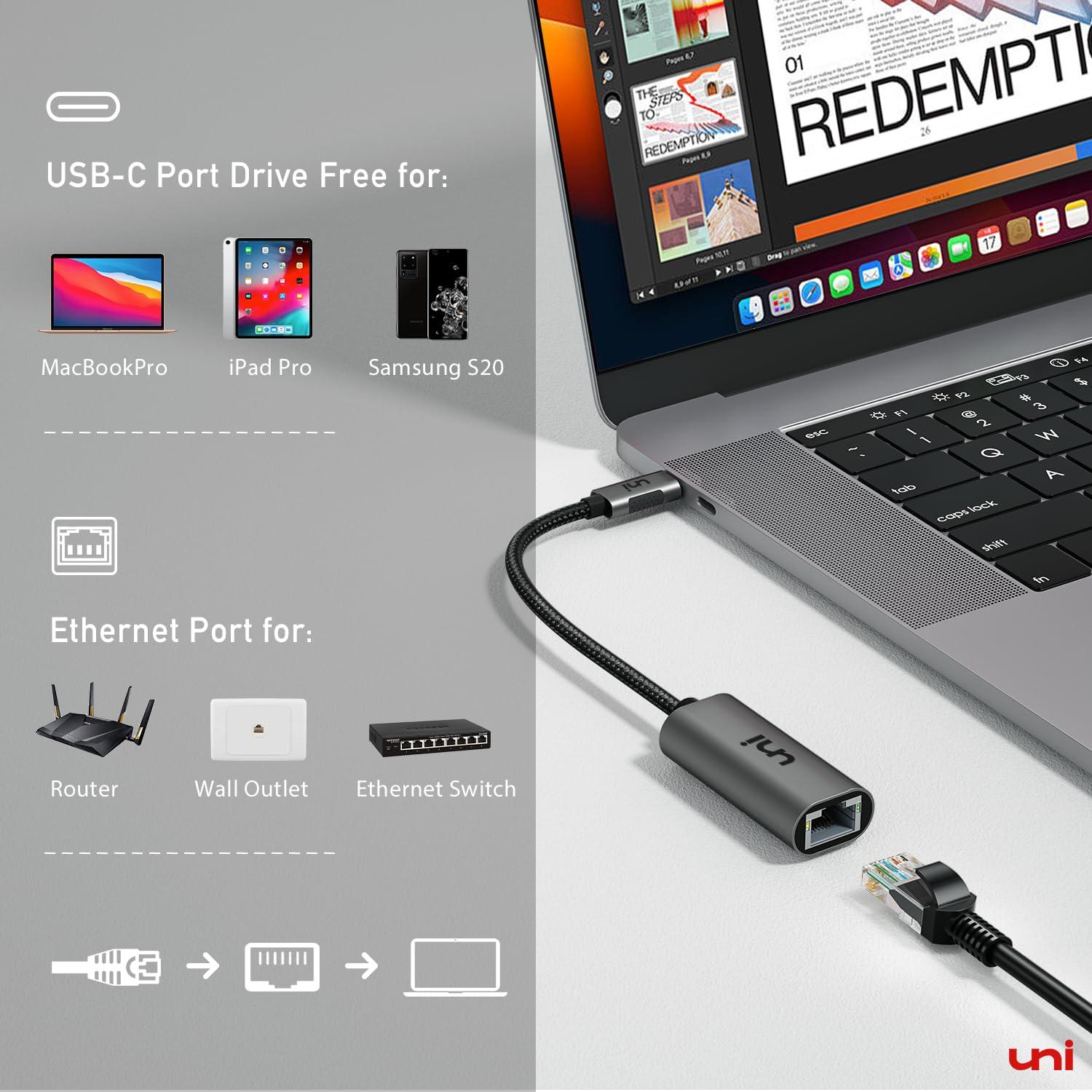 uni USB C to Ethernet Adapter, Driver Free RJ45 to USB C [Thunderbolt 3/4 Compatible], 1Gbps Type-C Gigabit Ethernet LAN Network Adapter for MacBook Pro/Air, iPhone 15 Pro/Max, Dell XPS, Galaxy S8-S24 - Image 8