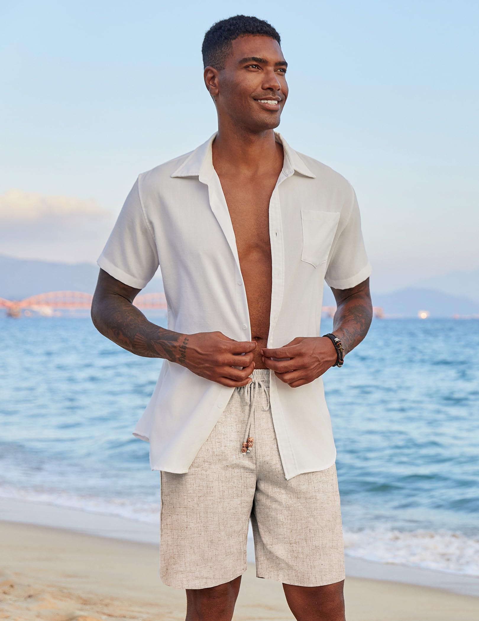 COOFANDY Mens Casual Linen Shorts Elastic Waist Drawstring Loose Fit Summer Beach Vacation Shorts with Pockets - Image 3