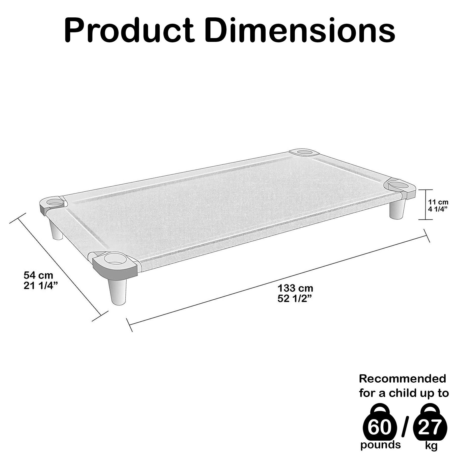 Acrimet Nap Cot for Kids, PortableToddler Child Bed, Stackable 52" L (Stainless Steel Tubes) (Blue Breathable Mesh Fabric - Gray Feet) (5 Pack) - Image 3