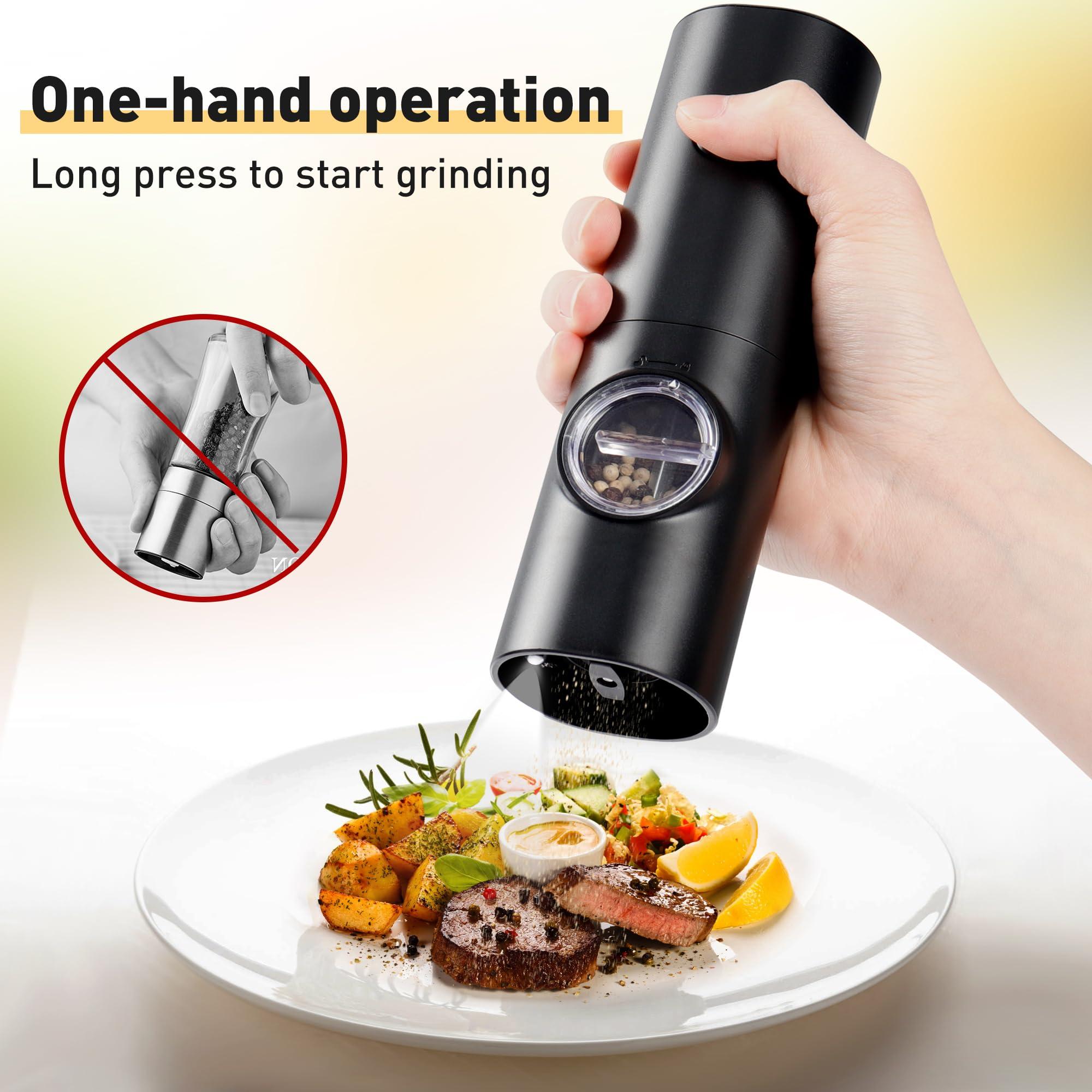 Electric Pepper Grinder or Salt Mill, Battery Powered Automatic Pepper Mill, Ceramic Grinder with Adjustable Coarseness, LED Light, One Hand Operation (1 pack) - Image 6