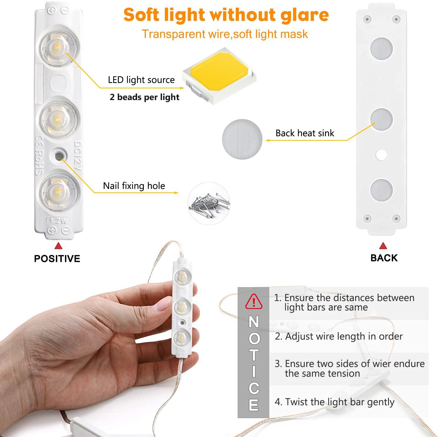 DLOMT Vanity Lights for Mirror LED Makeup Light Strip with 3 Color Temperature Lighting Modes and Dimmable Stick on Vanity Bathroom Mirror,Ultra Bright (Mirror Not Included) - Image 7