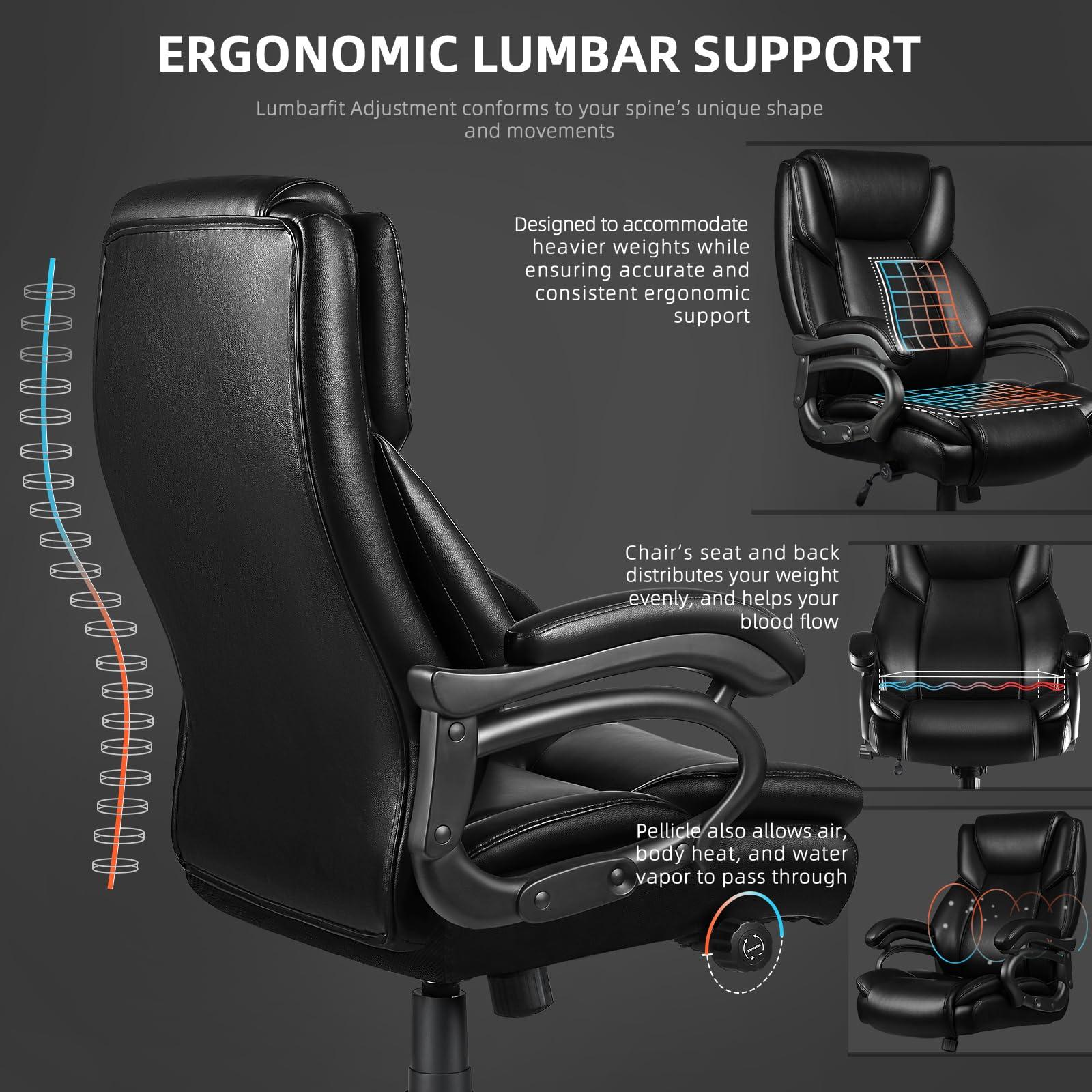 VITESSE 500lbs Heavy Duty Office Chair for Low Back Pain Relief, Big and Tall Office Chair with Ergonomic Lumbar Support, High Back Executive Chair with Quiet Rubber Wheel - Image 6