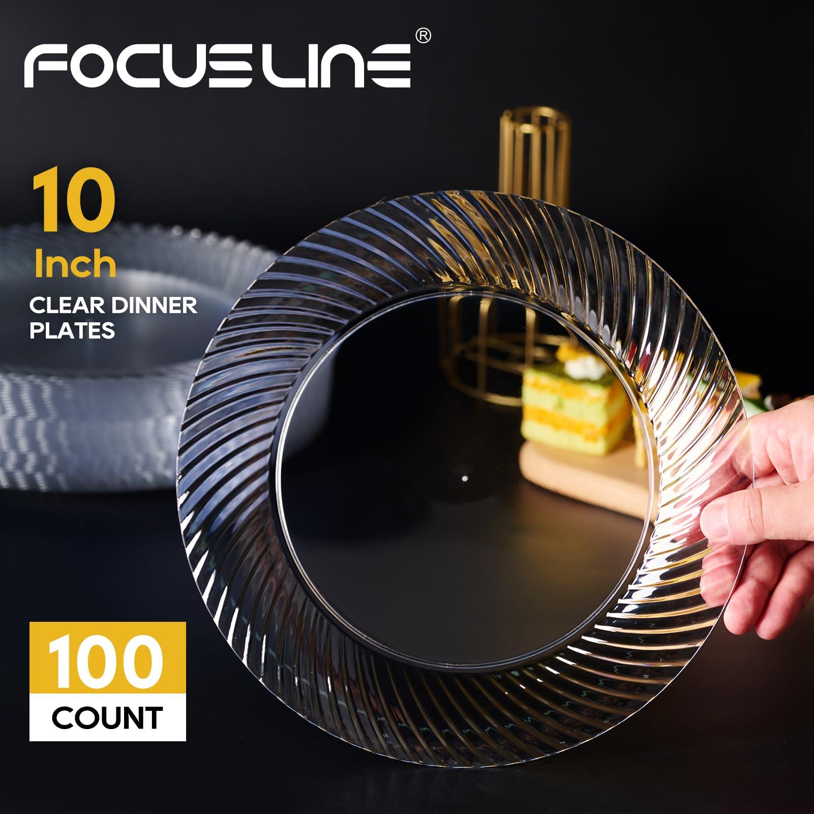 FOCUSLINE 10 Inch Clear Plastic Plates, 100 Count Disposable Heavy Duty Dinner Plates, Premium Hard Plastic for Weddings, Parties & Events - Image 3
