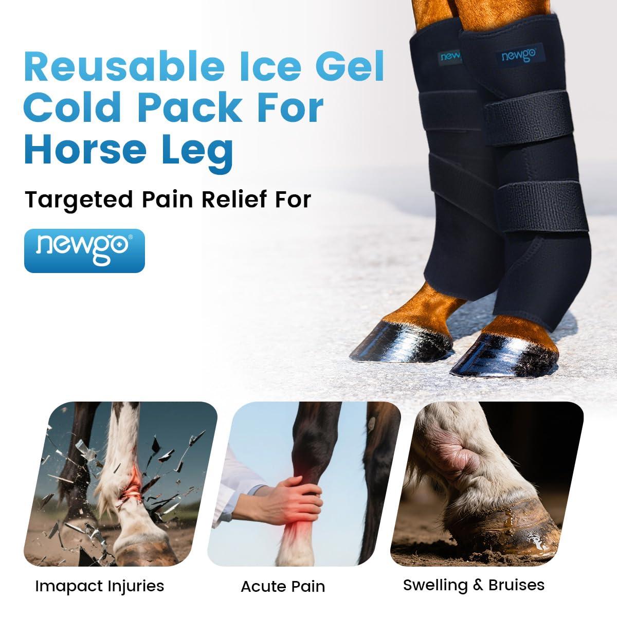 NEWGO Horse Ice Pack Reusable Horse Leg Wrap for Injury, Cooling Horse Knee Wrap Full Coverage Leg Ice Boot Cold Pack 2 Wrap with 4 Gel Packs for Knee, Legs, Boots, and Hooves - Image 2