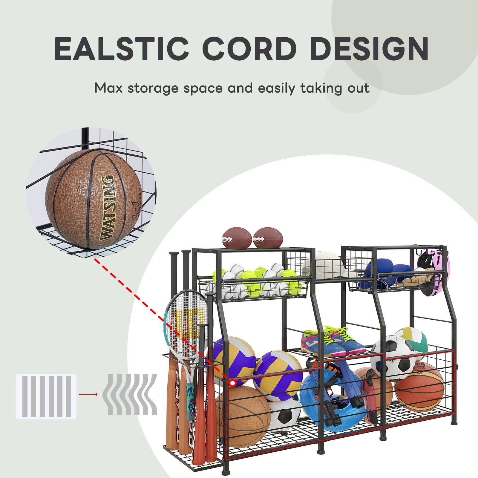 LUMAMU Small Garage Sports Equipment Organizer, Garage Ball Storage Rack, Garage Organizer System, Indoor/Outdoor Shelf Rack for Sports Gear - Image 4