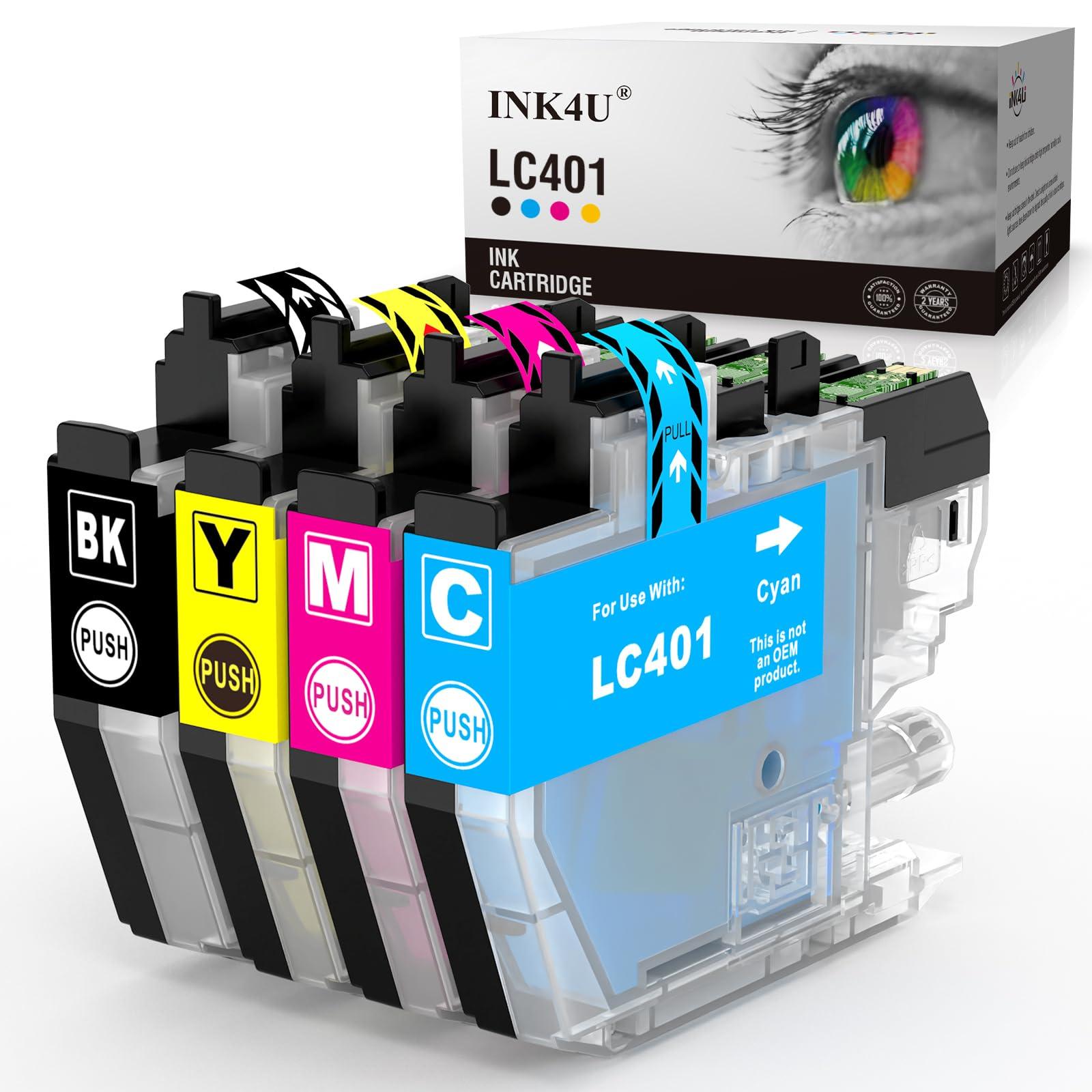 INK4U LC401 LC-401 Ink Cartridges Compatible Replacement for LC401 Ink Cartridges to Use with MFC-J1010DW, MFC-J1012DW, MFC-J1170DW Printer (Black Cyan Magenta Yellow, 4 Pack)