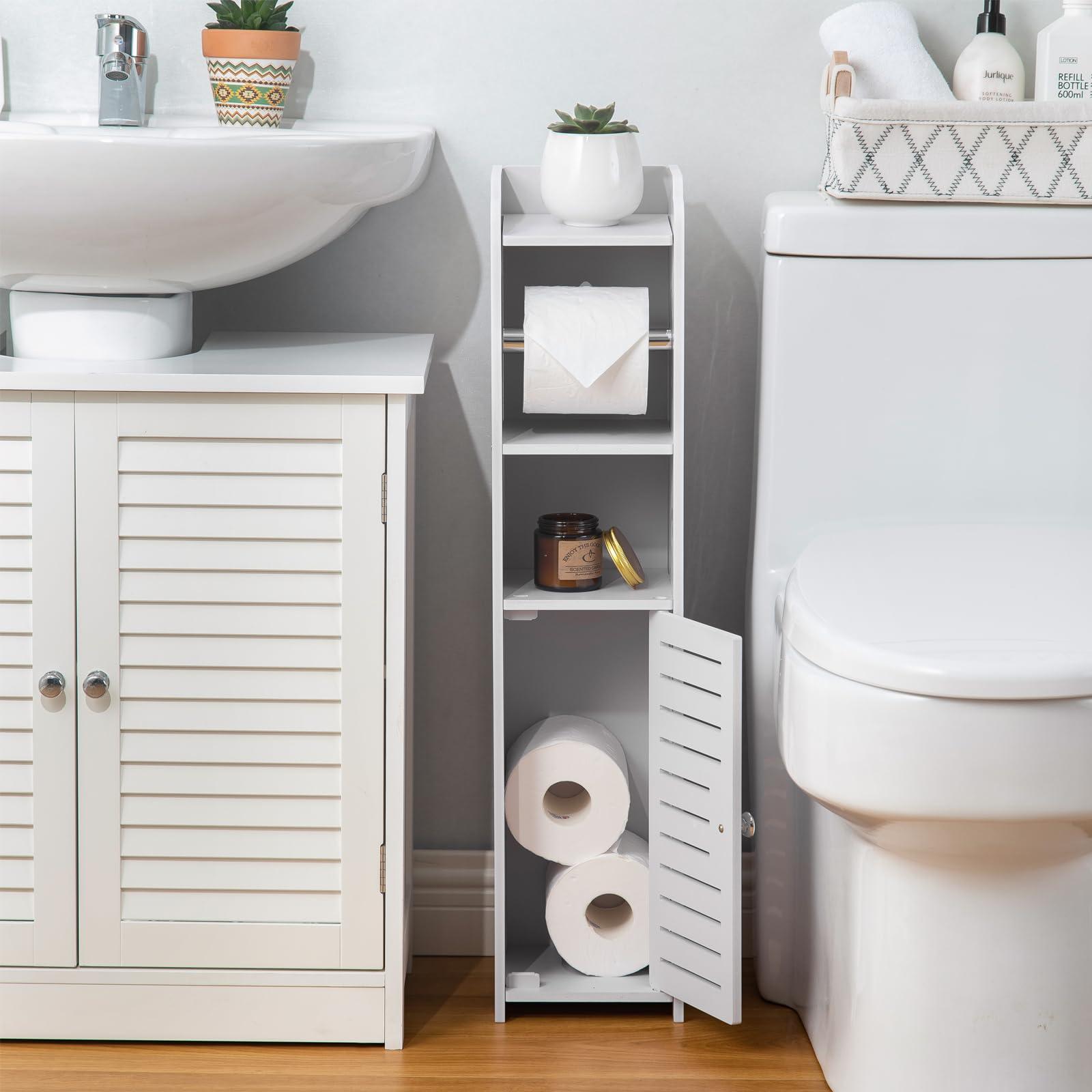 AOJEZOR Toilet Paper Holder Stand: Bathroom Storage Cabinet Beside Toilet for Small Space Bathroom with Toilet Roll Holder - White - Image 4