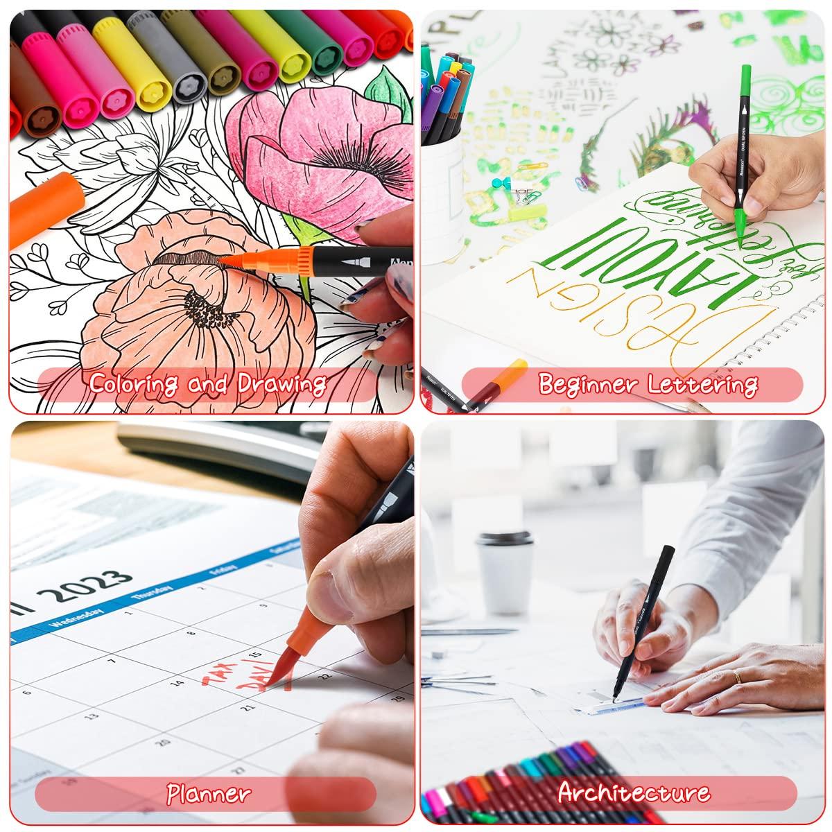 Dual Markers Brush Pens, 36 Fine Point Art Marker, Double Tip Colored Pen for Adult Coloring Hand Lettering, School Classroom Art Suppliers - Image 5