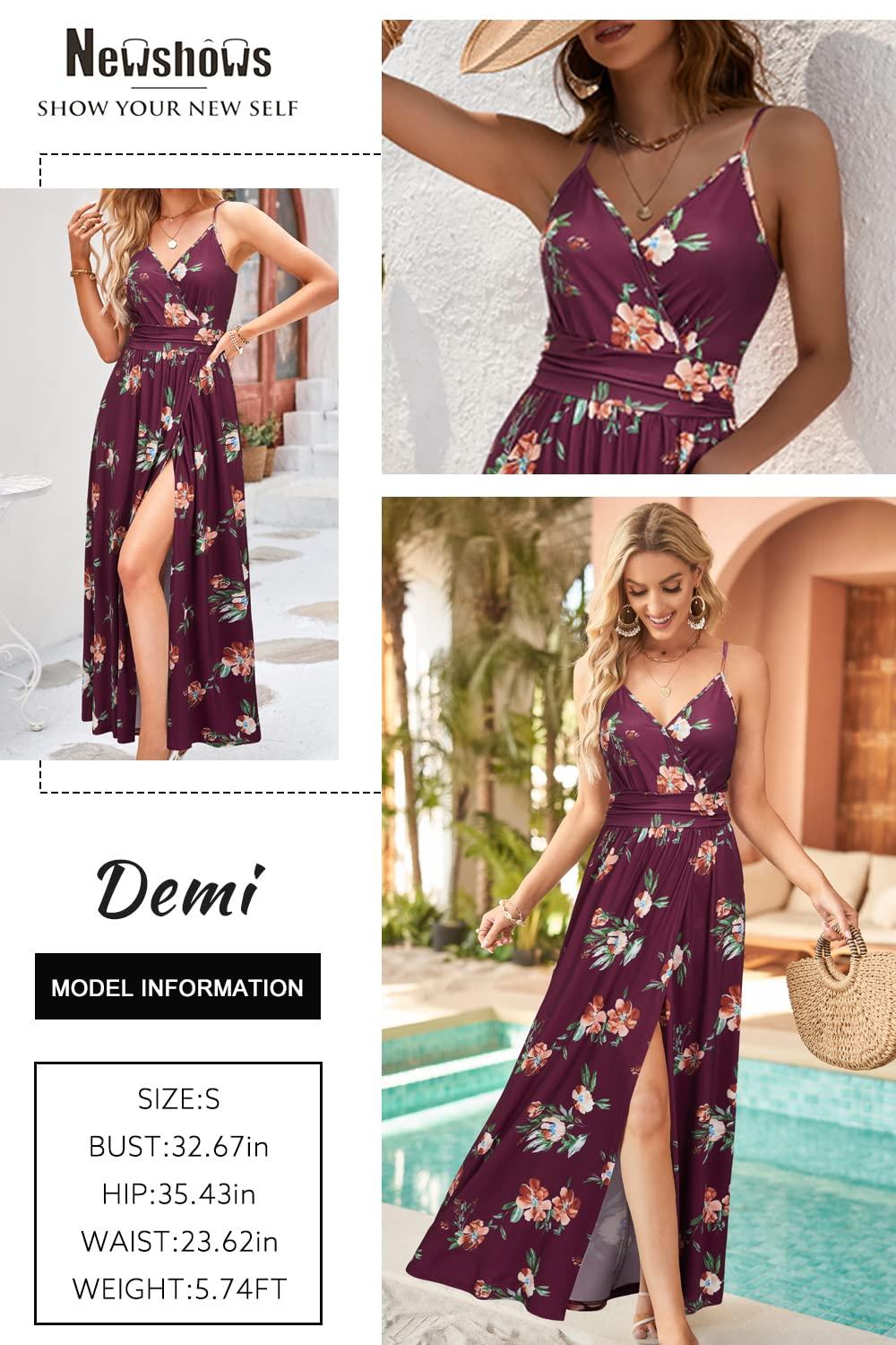 Newshows Women Summer 2025 Maxi Dress Vacation Floral Spaghetti Strap Spring Casual Boho Split Beach Long Flowy Sundress - Image 2
