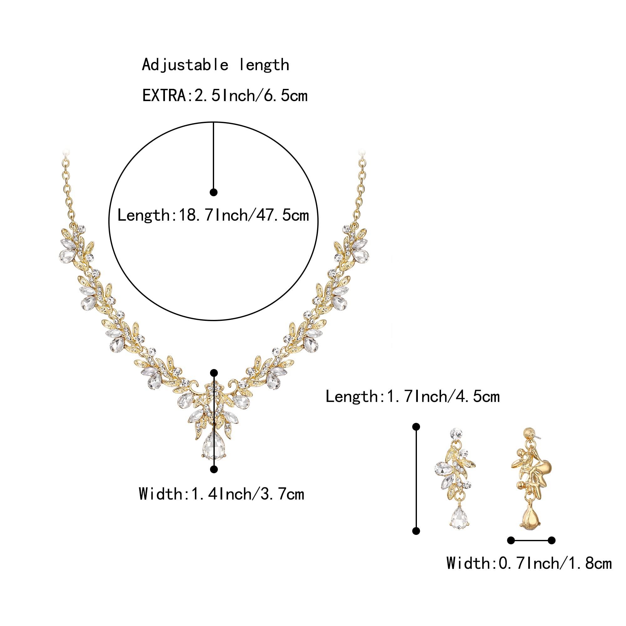 BriLove Women's Wedding Jewelery Set Leaf Flower Crystal Teardrop Marquise Cluster Pendant Necklace Dangle Earrings for Bridal Party - Image 4