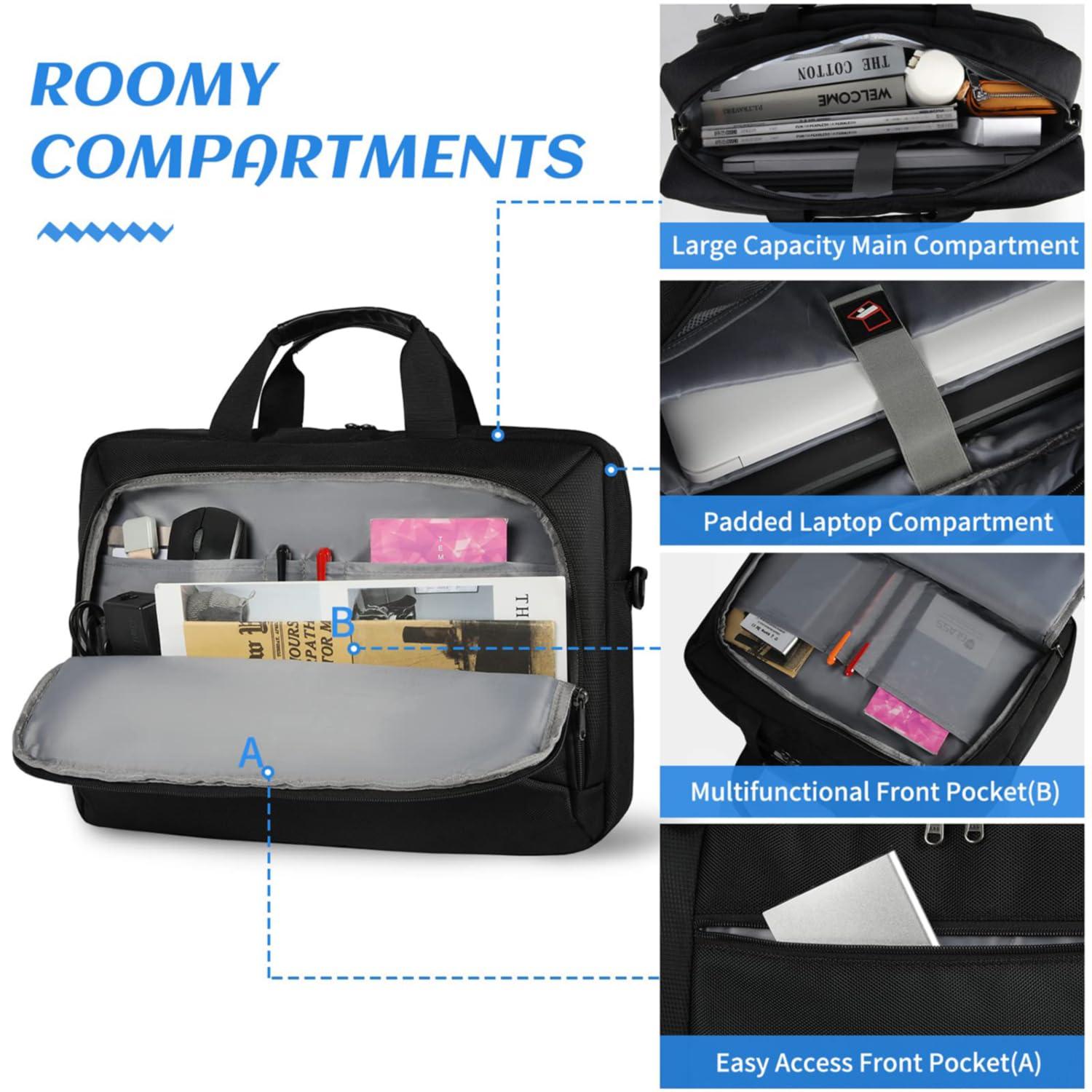 Laptop Bag 17.3 Inch Laptop Briefcase Large Waterproof Laptop Case for Men Women Business Office Work Computer Bag 17 Inch Adjustable Shoulder Messenger Bag, Black - Image 3