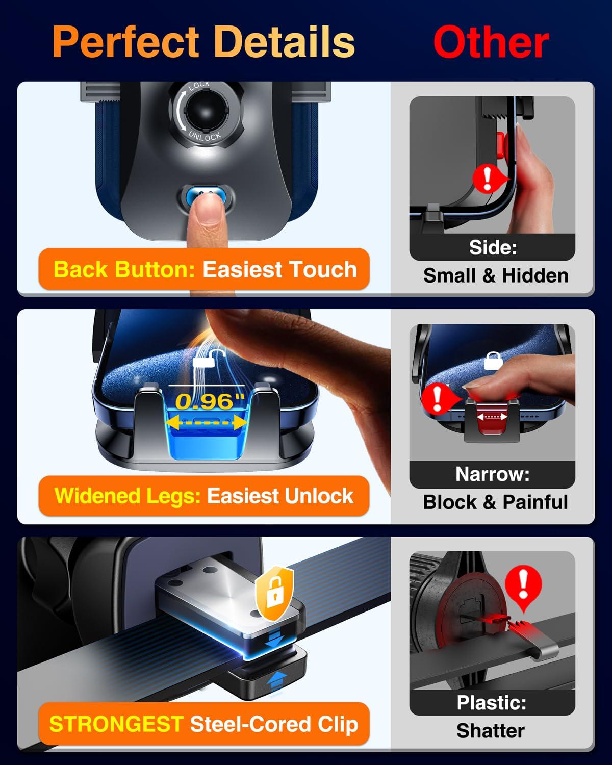 VANMASS 【85+LBS Strongest Suction & Military-Grade 2025 Ultimate Car Phone Mount【Patent & Safety Certs】 Cell Phone Holder Truck Stand for Dashboard Windshield Vent for iPhone 16 15 Pro Max 14 Samsung - Image 6