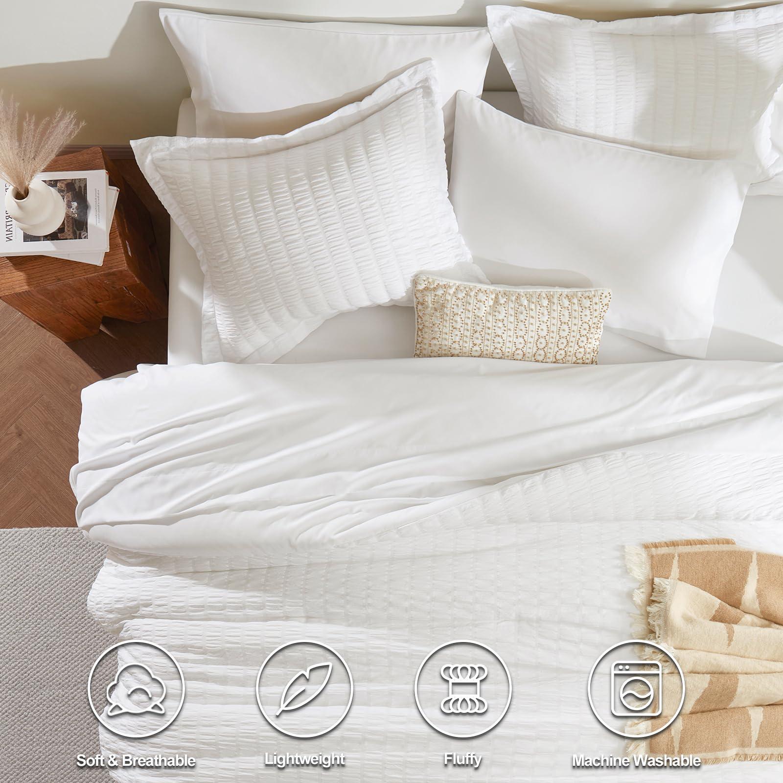 CozyLux Queen Comforter Set White Seersucker 7 Pieces Bed in a Bag Queen Comforter Set with Sheets, Luxury Soft Bedding Set with Down Alternative Comforter, Sheets, Pillowcases & Shams for All Seasons - Image 2