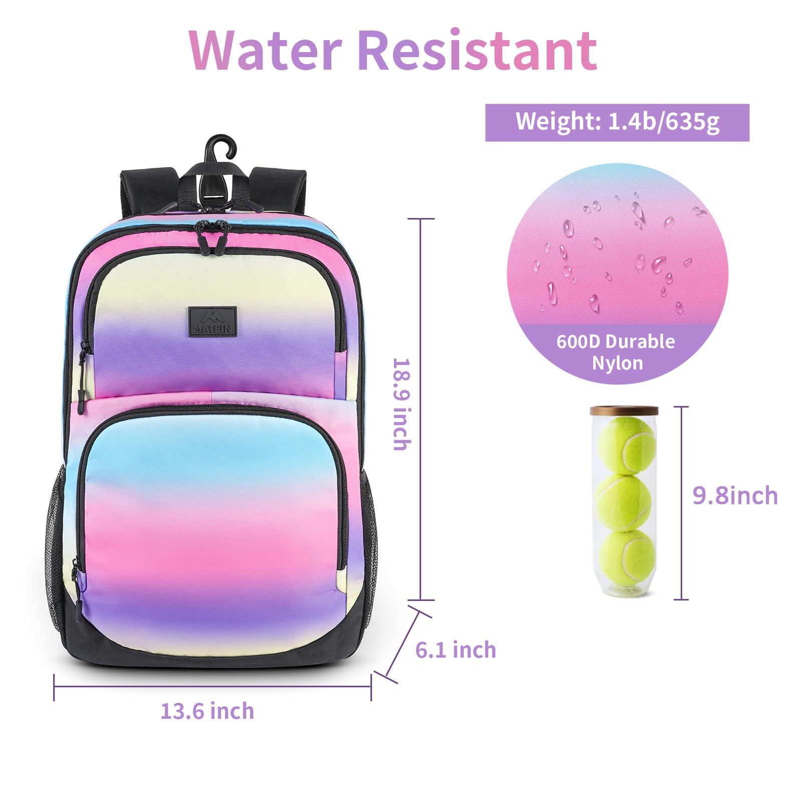 MATEIN Girls Tennis Backpack, Protective Tennis Bag with Cooler Pockets, Sturdy Pickleball Bag with Fence Hook Hold Badminton Paddles, Racket Gifts Backpack for Girls, Kids, Women, Colorful - Image 5