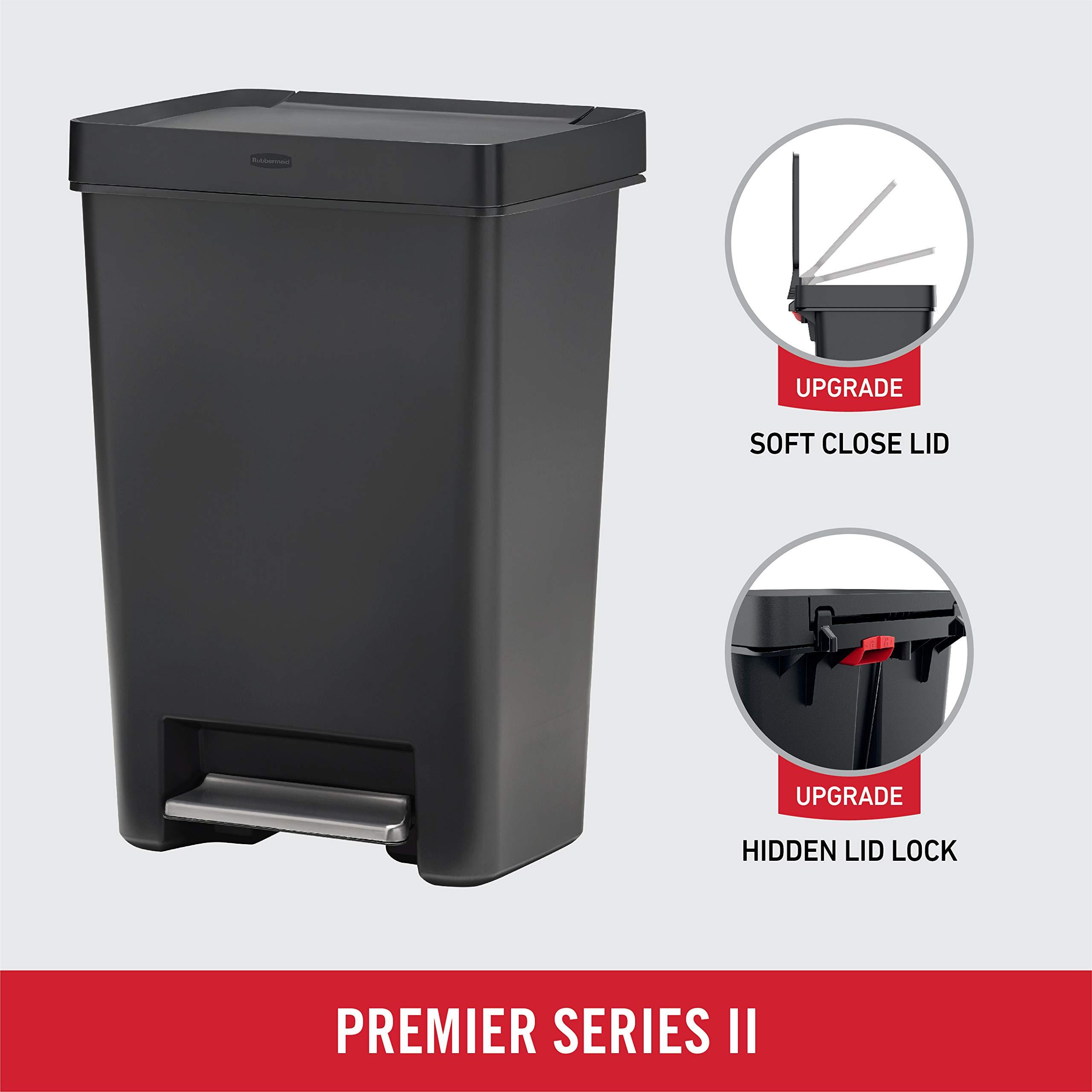 Rubbermaid Premier Series II Step-On Trash Can for Home and Kitchen, with Lid Lock and Slow Close, 12.4 Gallon, Charcoal, for Home/Kitchen/Garage/Apartment/Office - Image 4