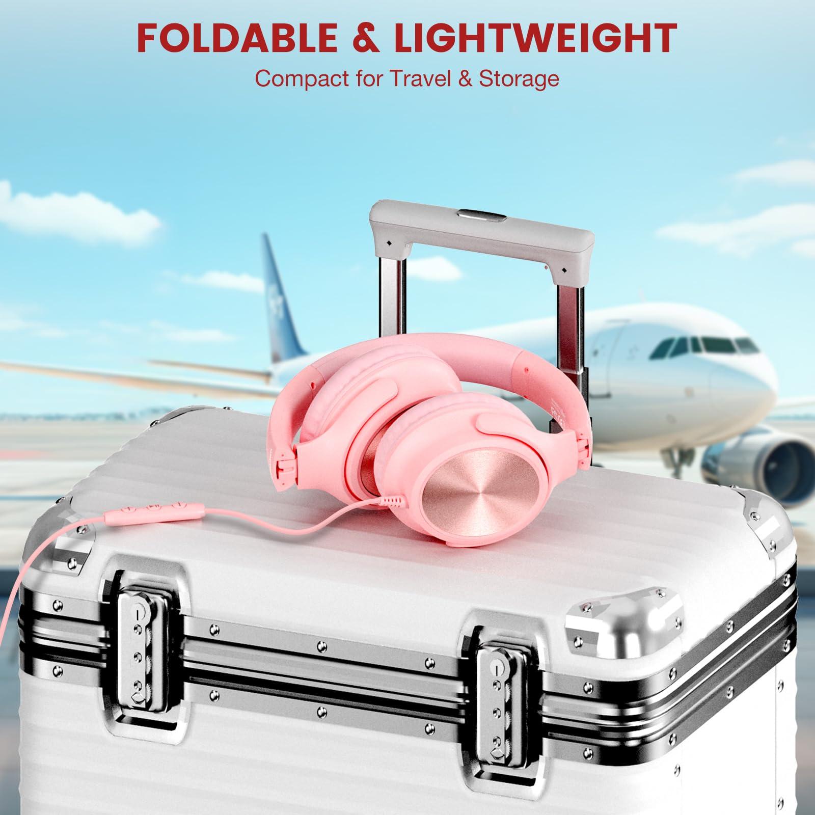 Cowyawn USB C Headphones Wired, Over Ear USB C Wired Headphones with Microphone, Volume Control, HD Stereo Sound, Foldable USB Type C Headphones for Adult/Teens/Chromebook/Laptop/Computer/iPhone,Pink - Image 6