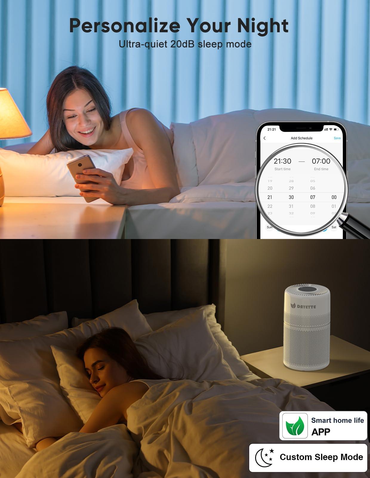 Smart Air Purifiers for Bedroom, DAYETTE 7 Color Light H13 Air Purifier for Home Large Room Up to 1500 Ft², APP Control & 20 dB Sleep Mode 2/4/8 Timer - Image 5