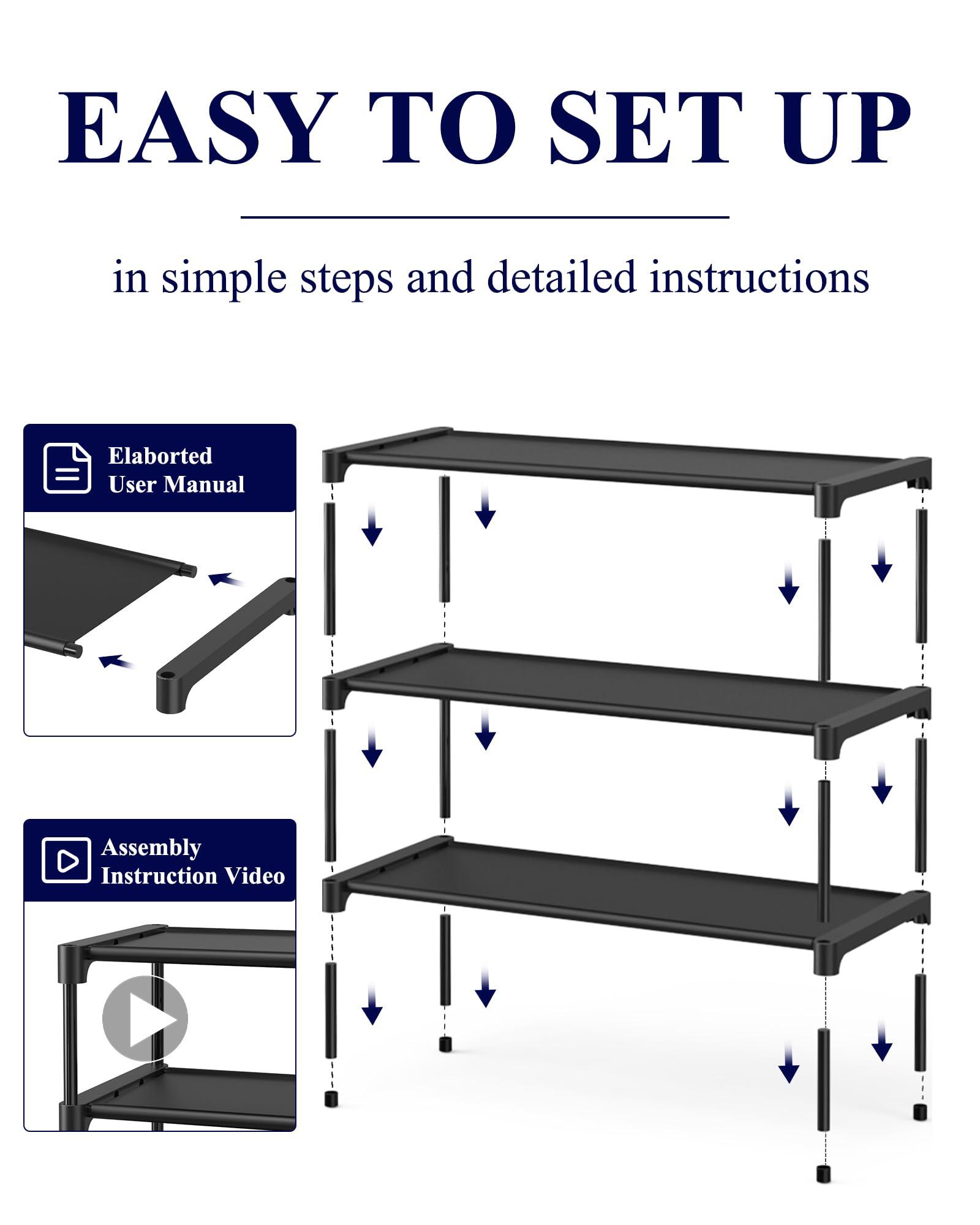 Kitsure Shoe Rack - Premium Non-Woven Shoe Rack Shelf, Shoe Organizer for Closet, Entryway, Garage & Corridor, Sturdy & Durable Long Stackable Shoe Shelves, Medium, Black - Image 6