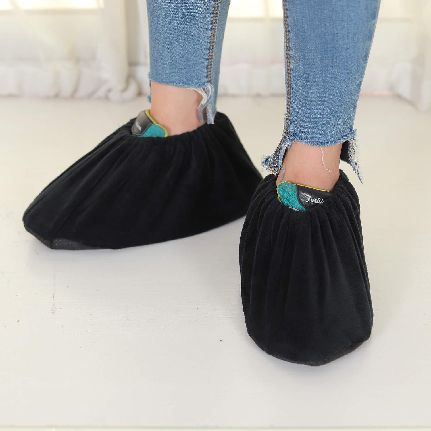 PlasMaller 5 Pairs Non Slip Washable Reusable Shoes Covers For Household Thickened Boots, Black, L - Image 3