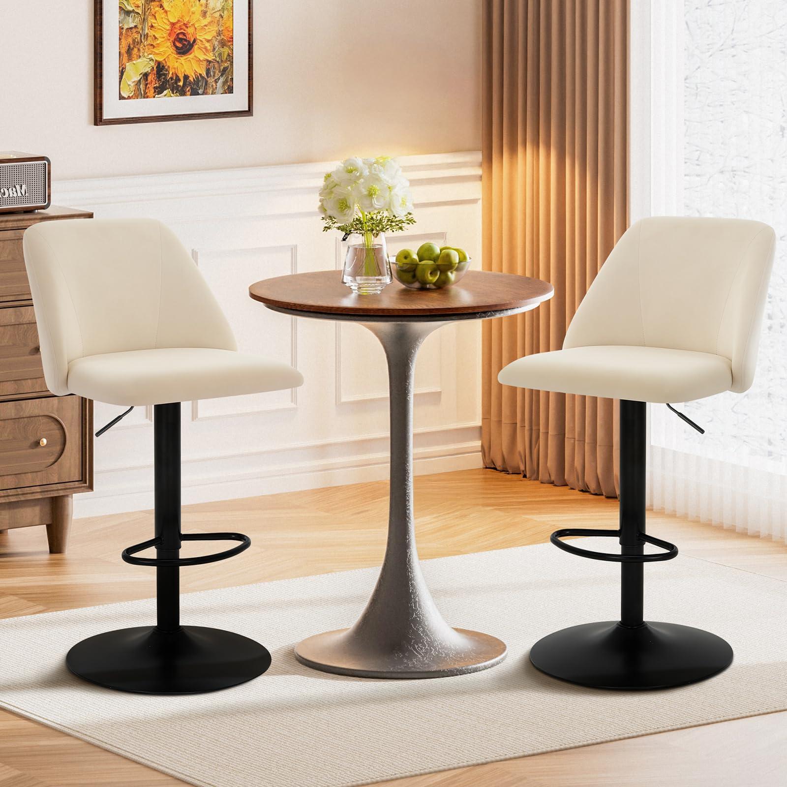COLAMY Bar Stools Set of 4, Modern Swivel Bar Chairs, Adjustable Upholstered Barstools Counter Height with Full Backrest for Bar, Dining Room, Kitchen Island, Beige - Image 3