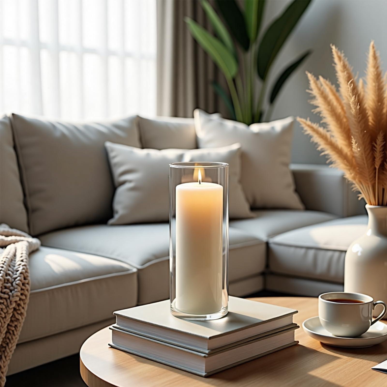 Set of 12 White Pillar Candles with Glass Cylinder Vases Clear Hurricane Glass Candle Holders for Centerpieces Ideal for Weddings Parties and Decor Sandraheer - Image 4