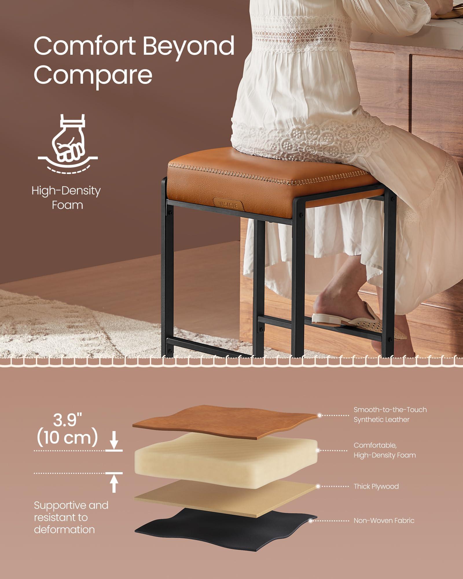 VASAGLE EKHO Collection - Bar Stools Set of 4, Counter Height Bar Stools, Synthetic Leather with Stitching, Mid-Century Modern Counter Stools, 26-Inch Tall, Kichen Home Bar Dining Room, Caramel Brown - Image 6