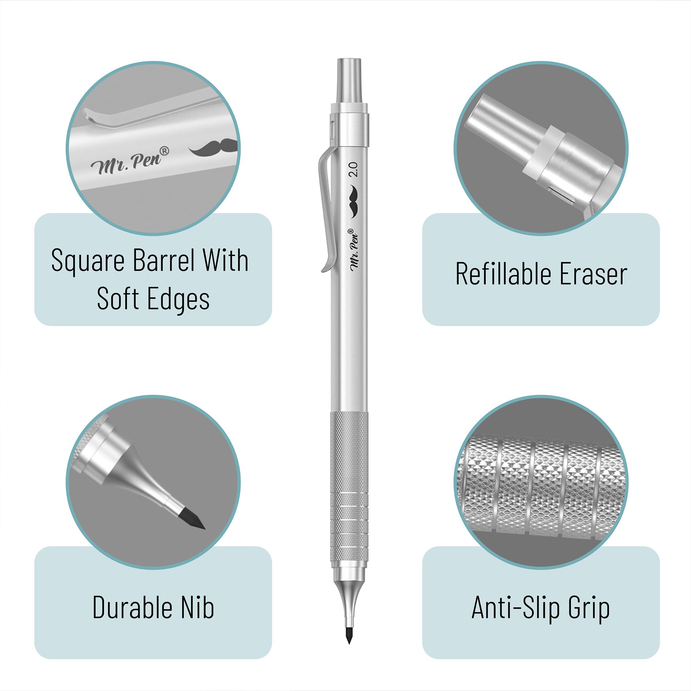 Mr. Pen- Metal Mechanical Pencil Set, 5 Sizes, 0.3, 0.5, 0.7, 0.9, 2mm, Mechanical Pencils, Sketching Pencils, Drafting Pencil, Mechanical Pencil Metal - Image 4