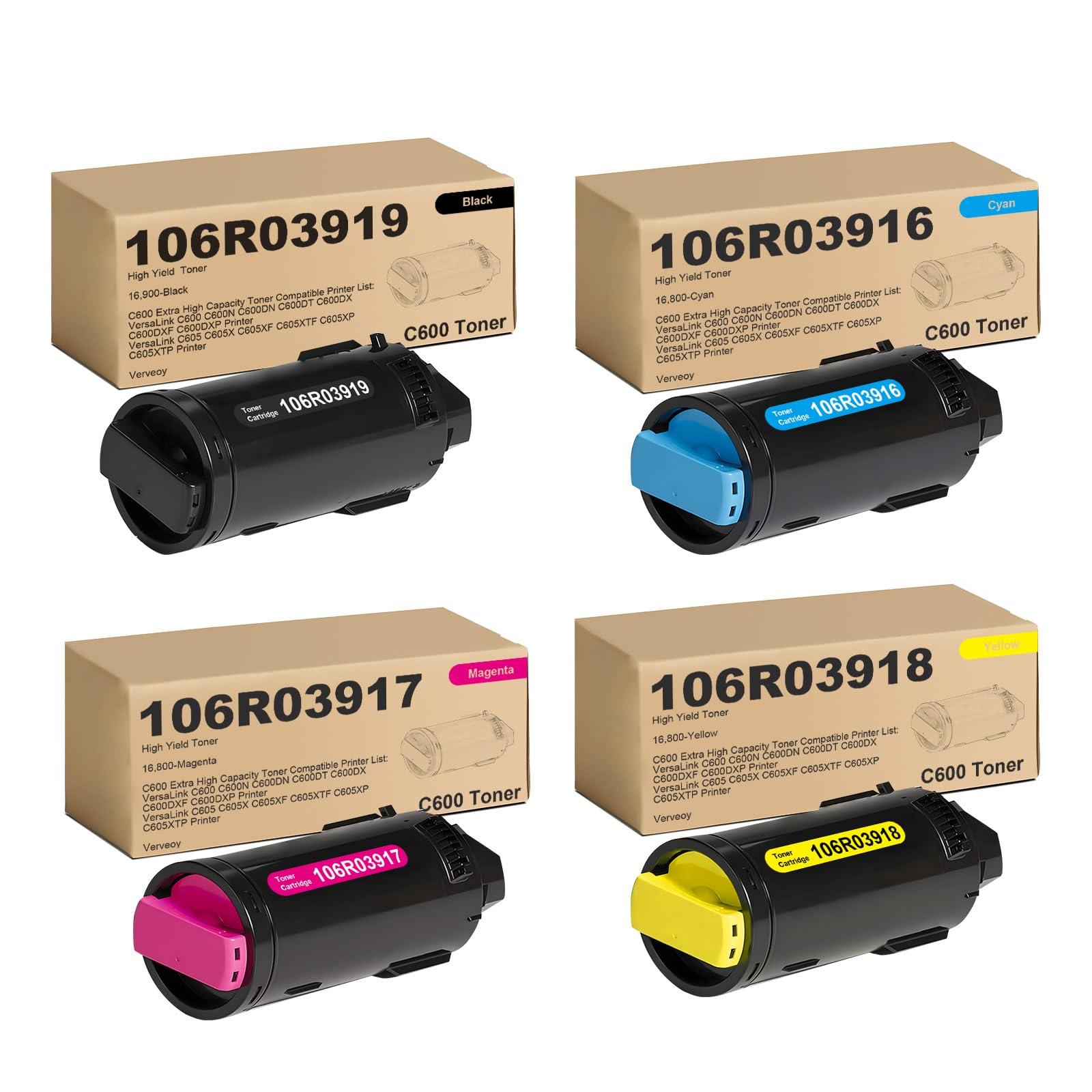 VersaLink C600/C605 Extra High Capacity Toner Cartridge Replacement for Xerox 106R03919 Black 106R03916 106R03917 106R03918 Toner Cartridge for VersaLink C600 C605 Series Printer (4-Pack, BK/C/Y/M)