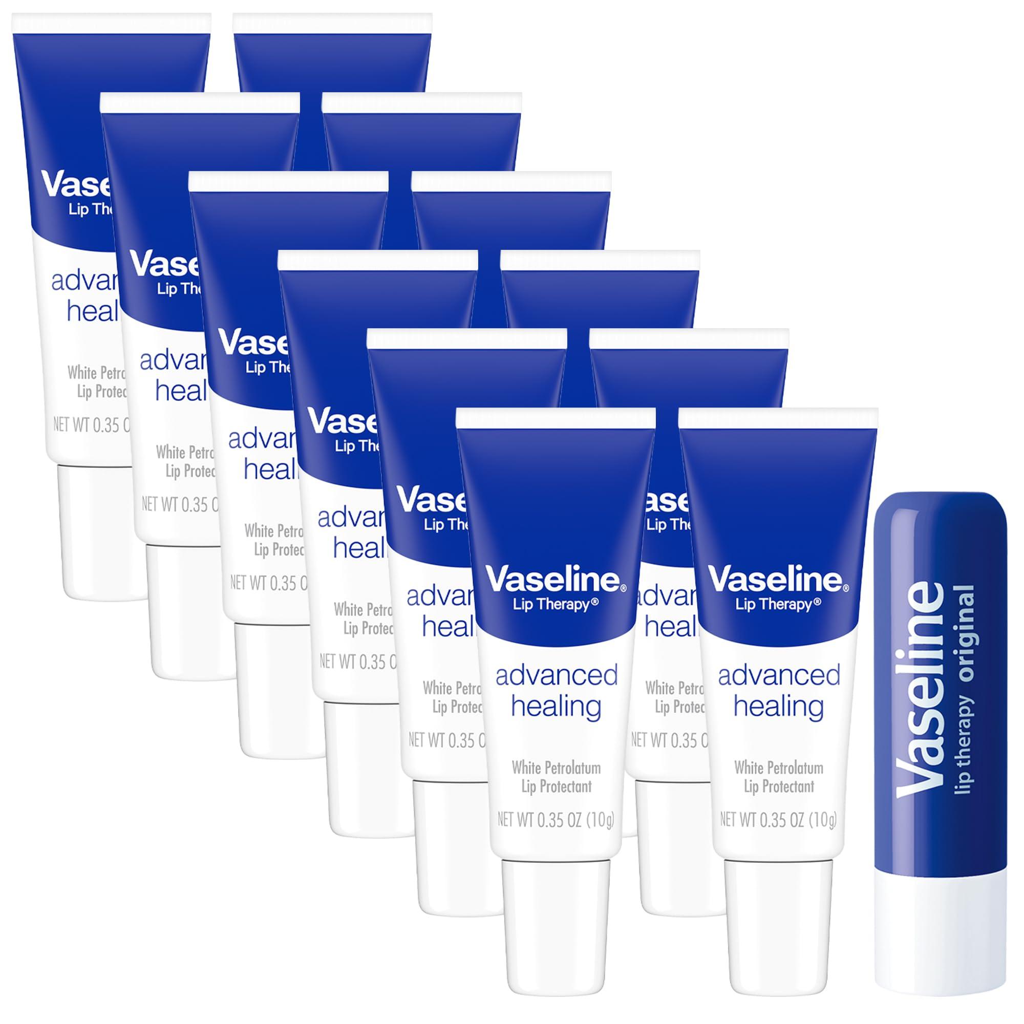 Vaseline Lip Therapy Advanced Healing Lip Balm Tube 12-Pack – White Petroleum Lip Protectant, 0.25 Oz Ea