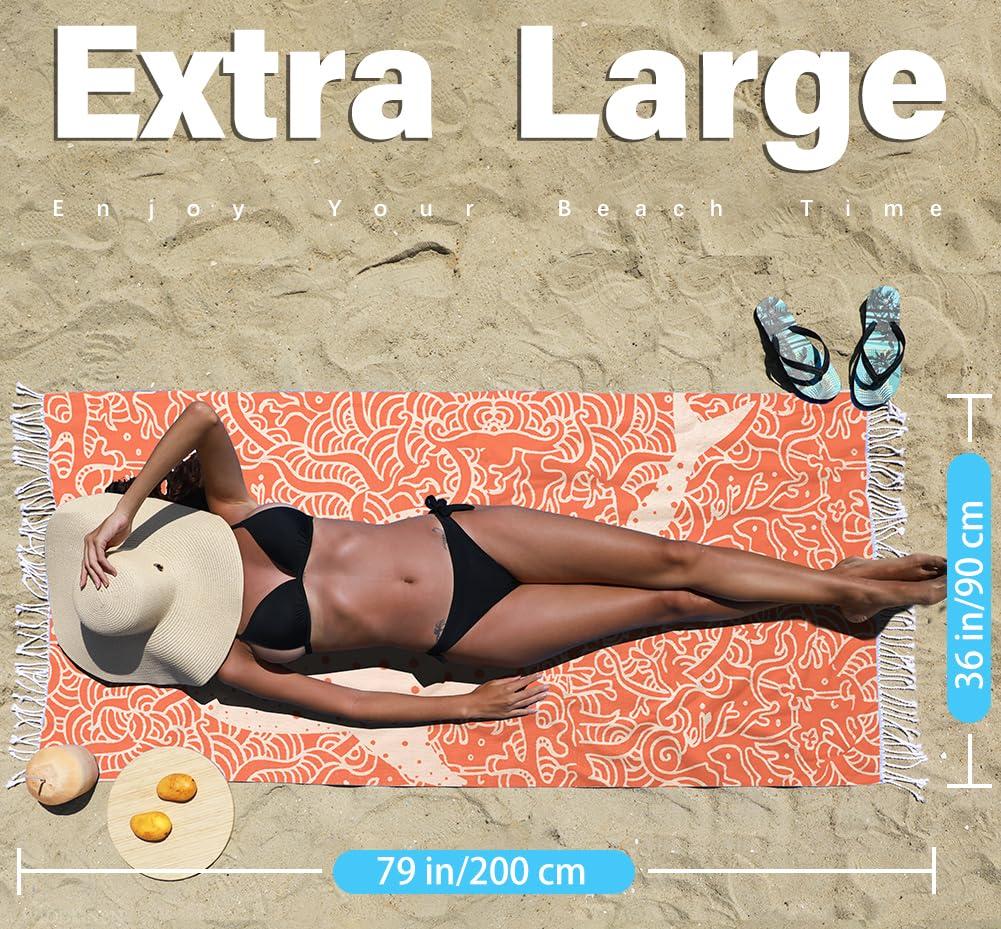Widdonen Thin Turkish Beach Towel Lightweight Quick Dry Absorbent Cotton Bathroom Bath Pool Swim Towels Extra Large Oversized Sand Free Beach Accessories Essentials Cloud Gifts for Adult - Image 2
