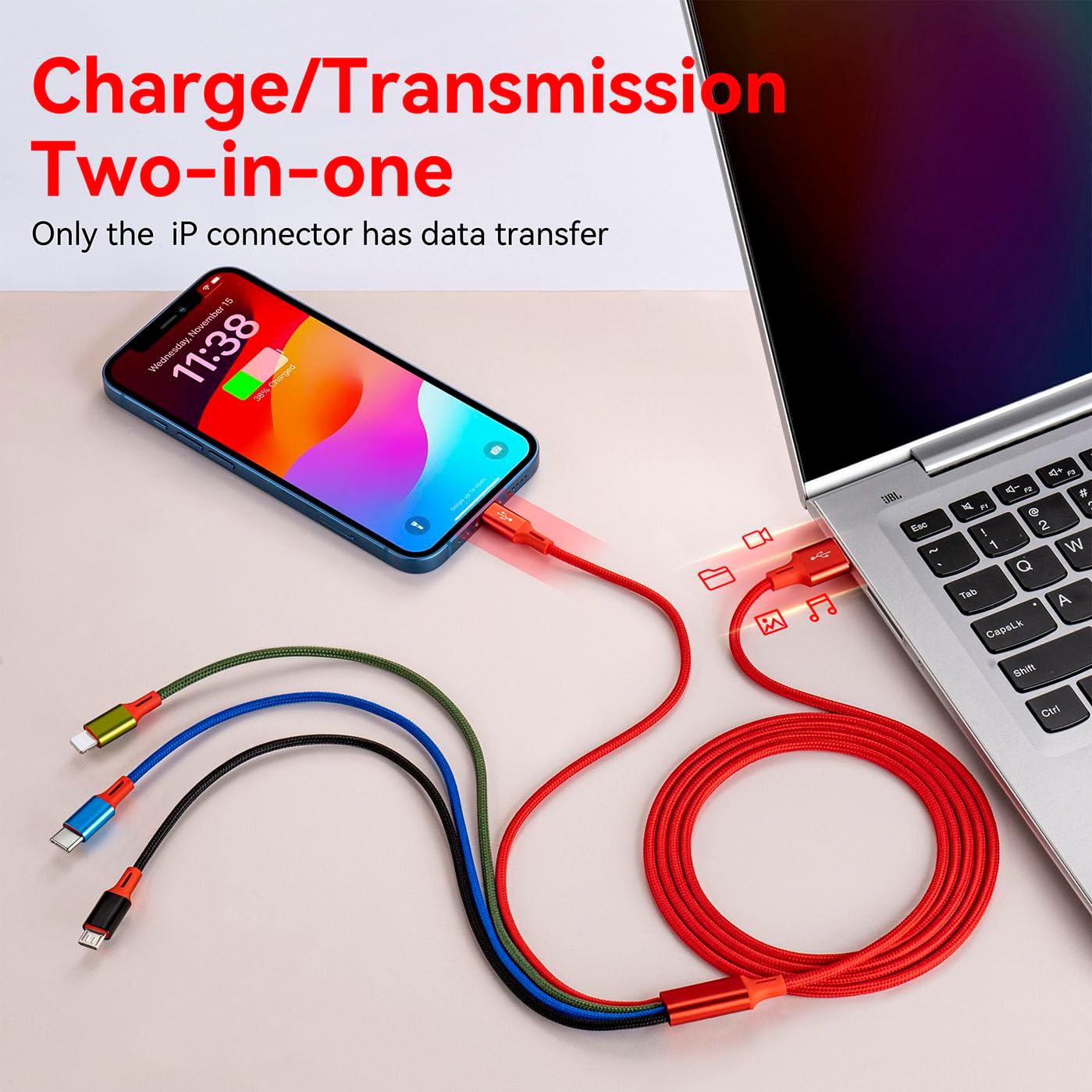 Multi Charging Cable 3.5A, [2Pack 6Ft] 4 in 1 Fast Charging Cable, Multi Charging Cord, Multi USB Cable Adapter with IP/Type C/Micro Ports for Cell Phones/iPhone/Samsung Galaxy/PS/Tablets & More - Image 3