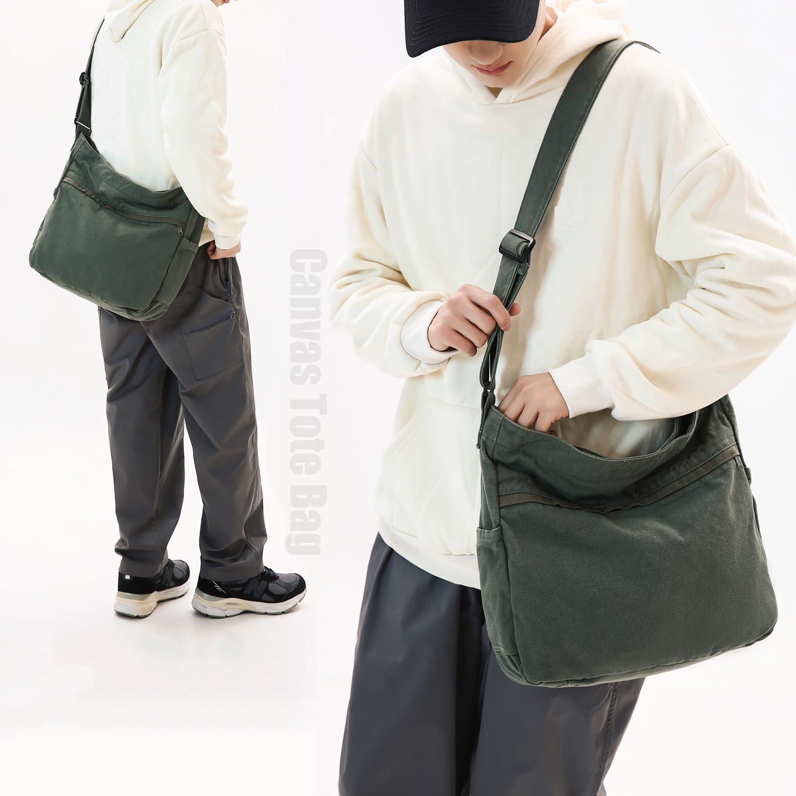 DAINAOTM Canvas Hobo Crossbody Shoulder Tote Bag for Women and Men Large Purse Messenger Bag Travel Work Shopping - Image 5