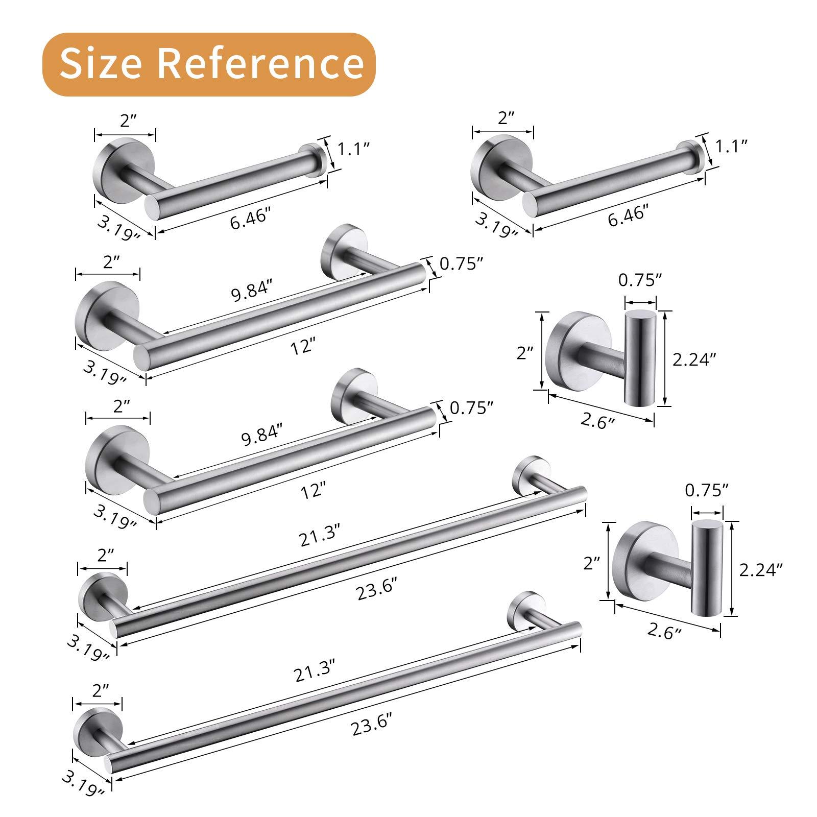 GIMILI 2 Pack 4 Piece Bathroom Hardware Set Brushed Nickel,Stainless Steel Bathroom Accessories Set, Towel bar Kit Wall Mounted, Toilet Paper Holder, Towel Bars, Robe Hook,Towel Rails and Rings - Image 6