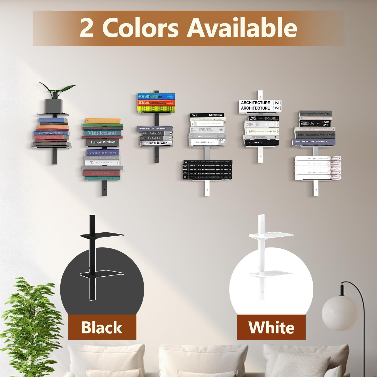MQKIWAO Invisible Floating Bookshelf for Wall Mounted, 3 Pack Black Spine Book Tower, 6 Tier Vertical Book Organizers, Heavy Duty Metal Bookshelf for Home, Office, Bedroom, Kids Room - Image 6