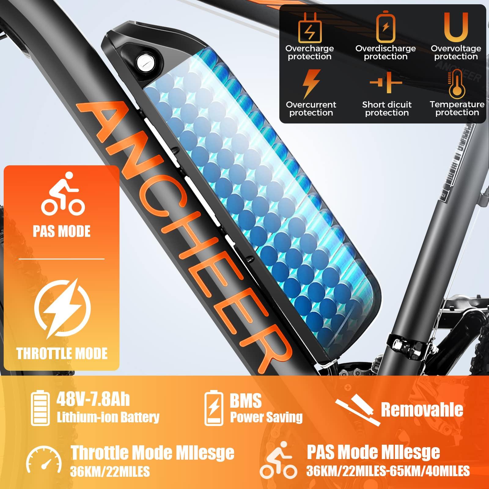 ANCHEER Electric Bike for Adults, [Peak 750W Motor] Electric Mountain Bike, 26" Sunshine Commuter Ebike, 55 Miles 22MPH Electric Bicycle with 48V/374Wh Battery, LCD Display, 21Speed, UL 2849 Certified - Image 3