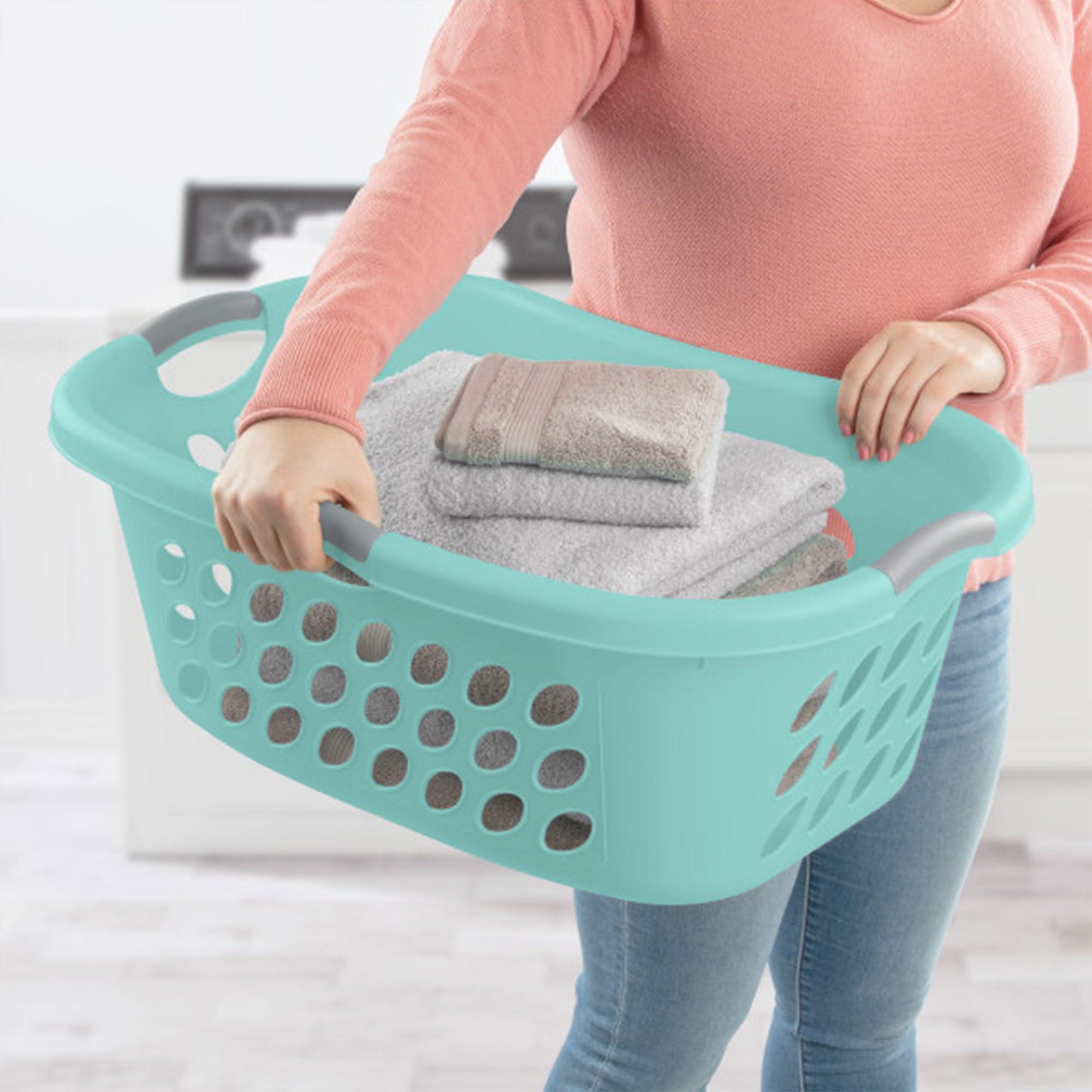 Sterilite 6-Pack Ultra HipHold Laundry Basket, 1.25 Bushel Capacity, Aqua Chrome - Contoured Plastic Clothes Hamper with Ventilated Holes and Comfort Grip Handles for Easy Carrying - Image 5