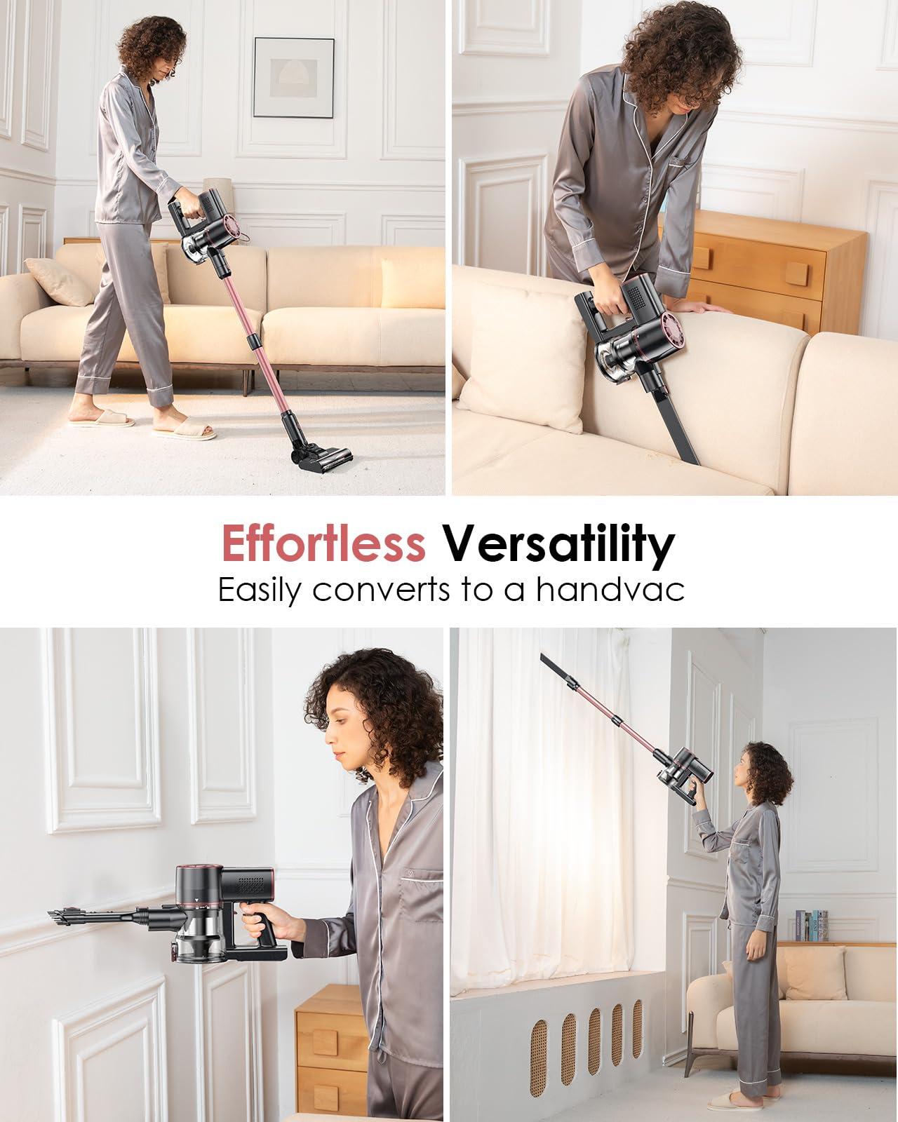 Vexilar V8PRO Cordless Vacuum Cleaner for Home - 25Kpa Stick Vacuum with Self Standing Design, Max 35Min Runtime, 6 in 1 Lightweight Vacuum for Hardwood Floors and Carpet Pet Hair (Champagne) - Image 5