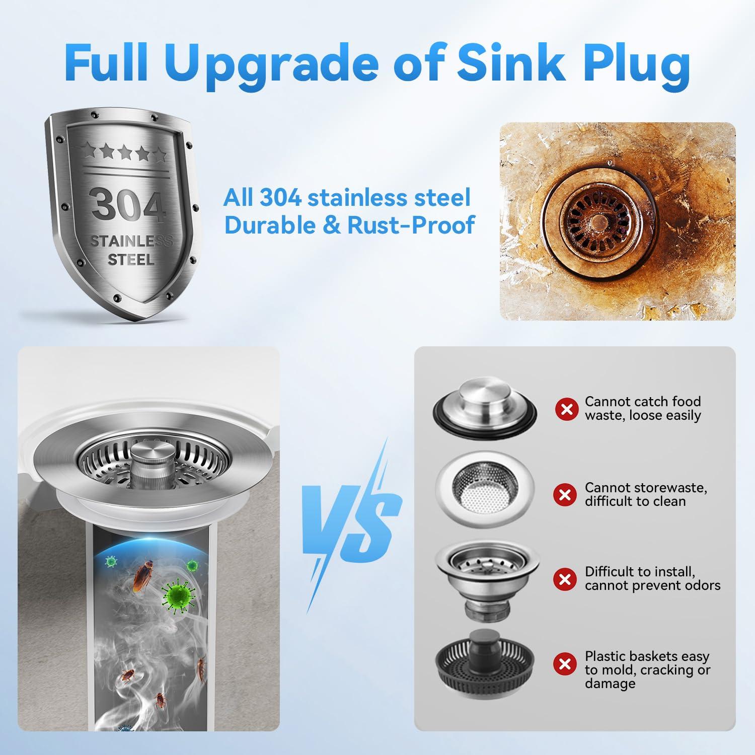 3 in 1 Kitchen Sink Drain Strainer, JOMST Sink Stopper 10,000 Pop-Up Tested Stainless Steel Sink Plug, Fast Drain Deodorizer Anti-Clog, Strainer for Kitchen Standard 3-1/2 Inch Sink Drain Strainer - Image 6